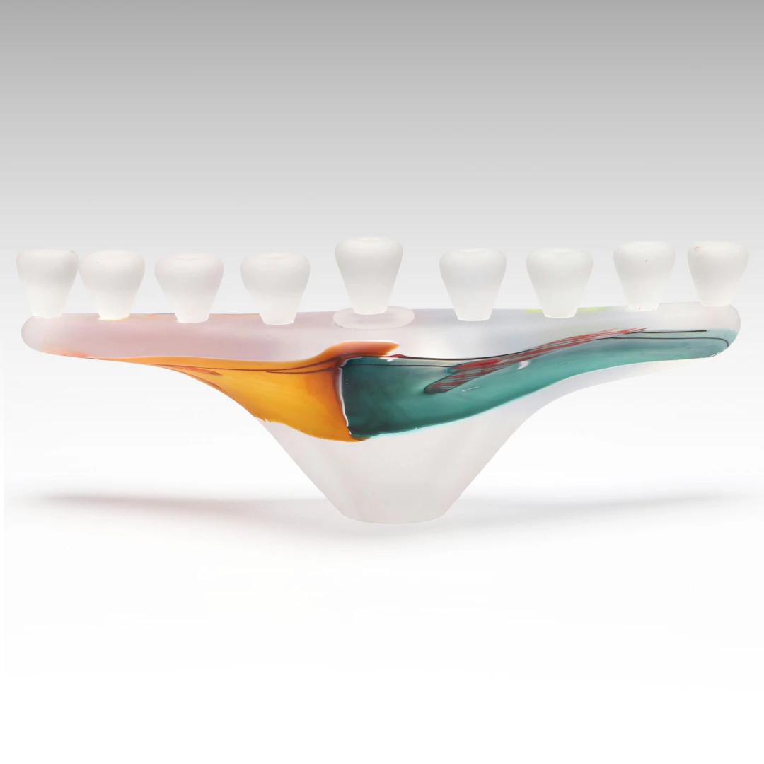 James Wilbat Signed Art Glass Menorah, 2007