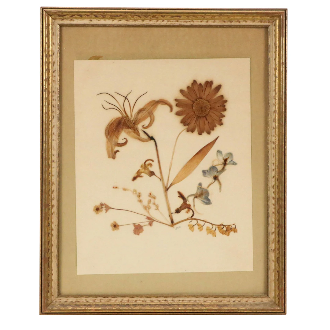 Pressed Botanical Arrangement with Various Flowers, Circa Early 20th Century