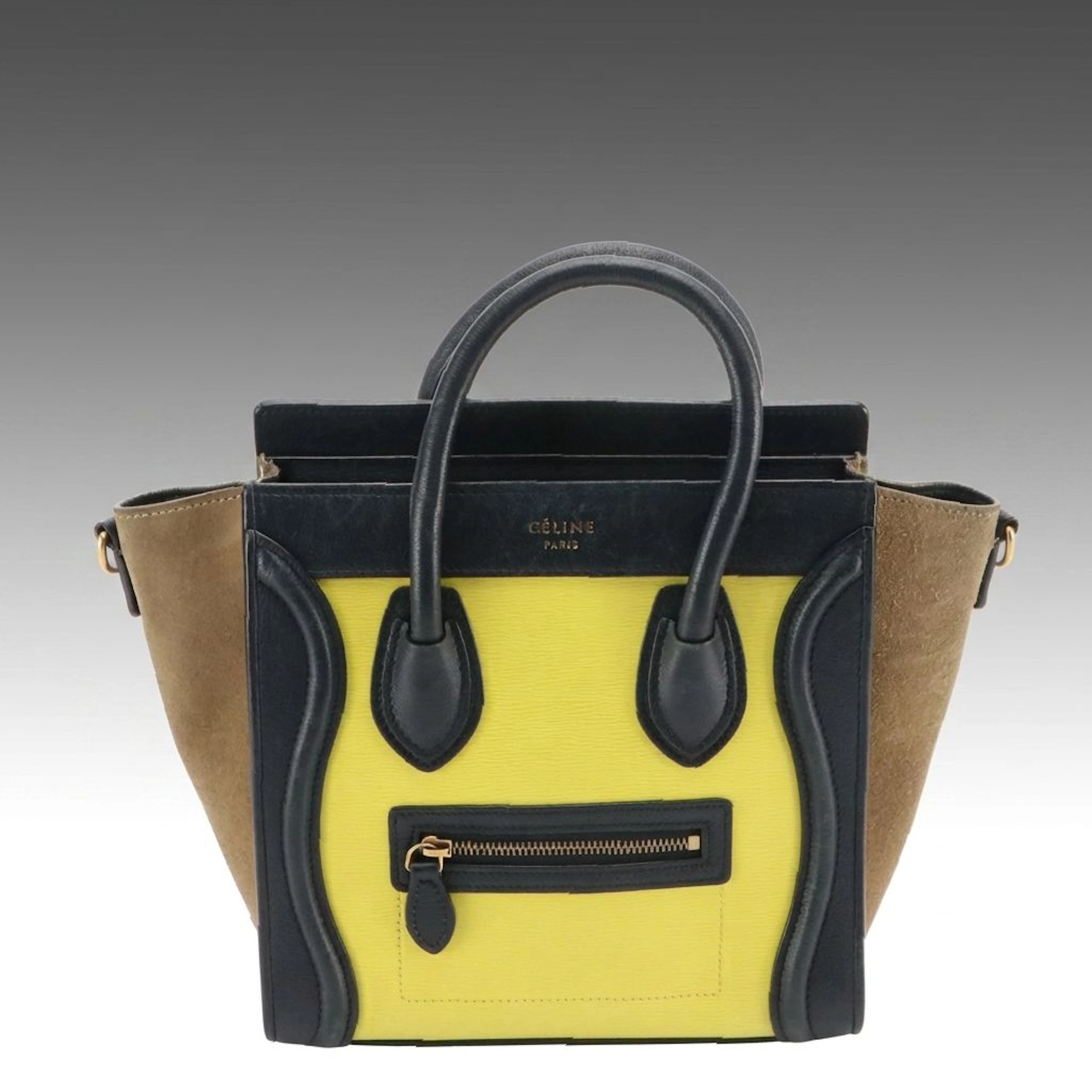 Céline Nano Two-Way Luggage Zip Tote Bag in Bicolor Leather & Brown Suede