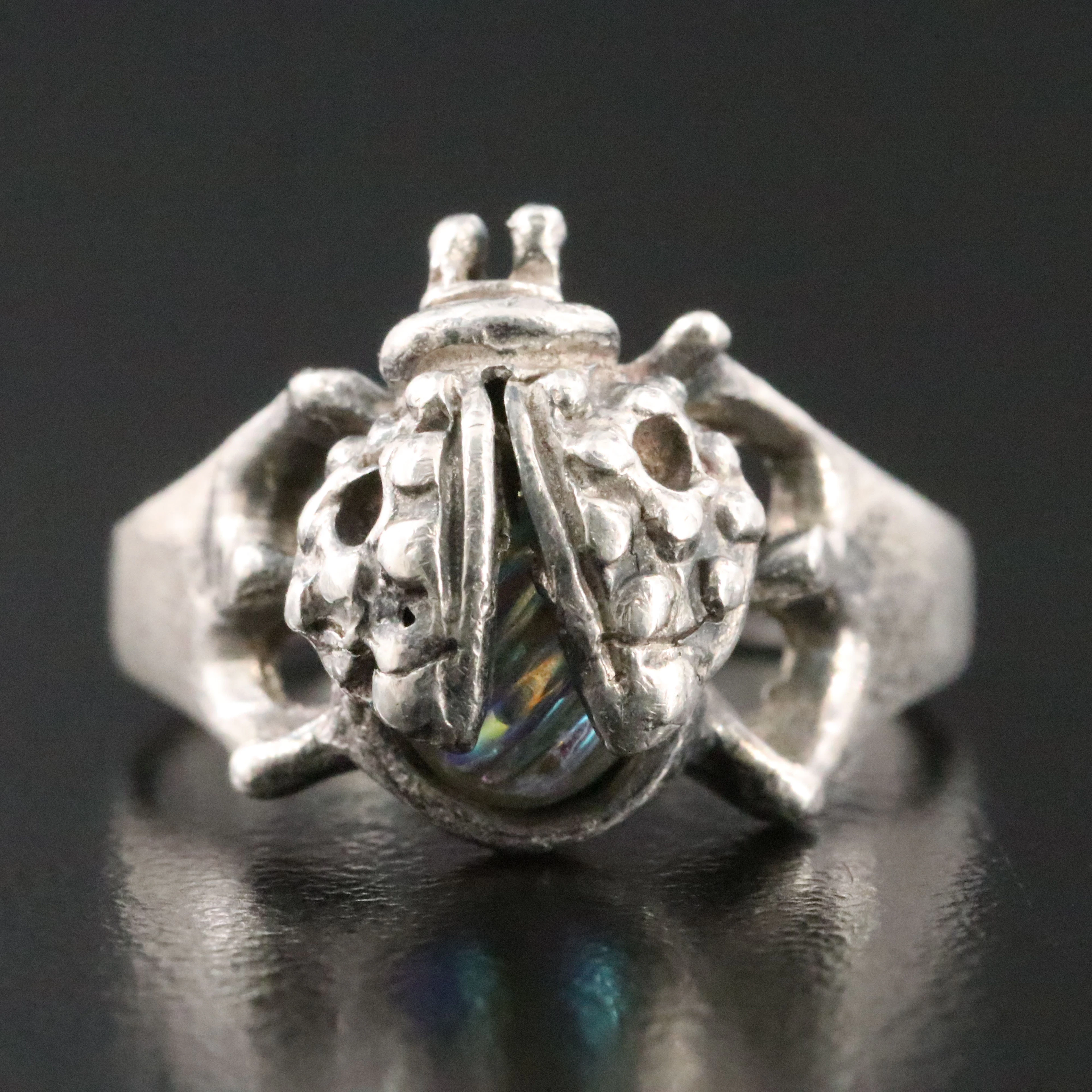 950 Silver Glass Ladybug Ring