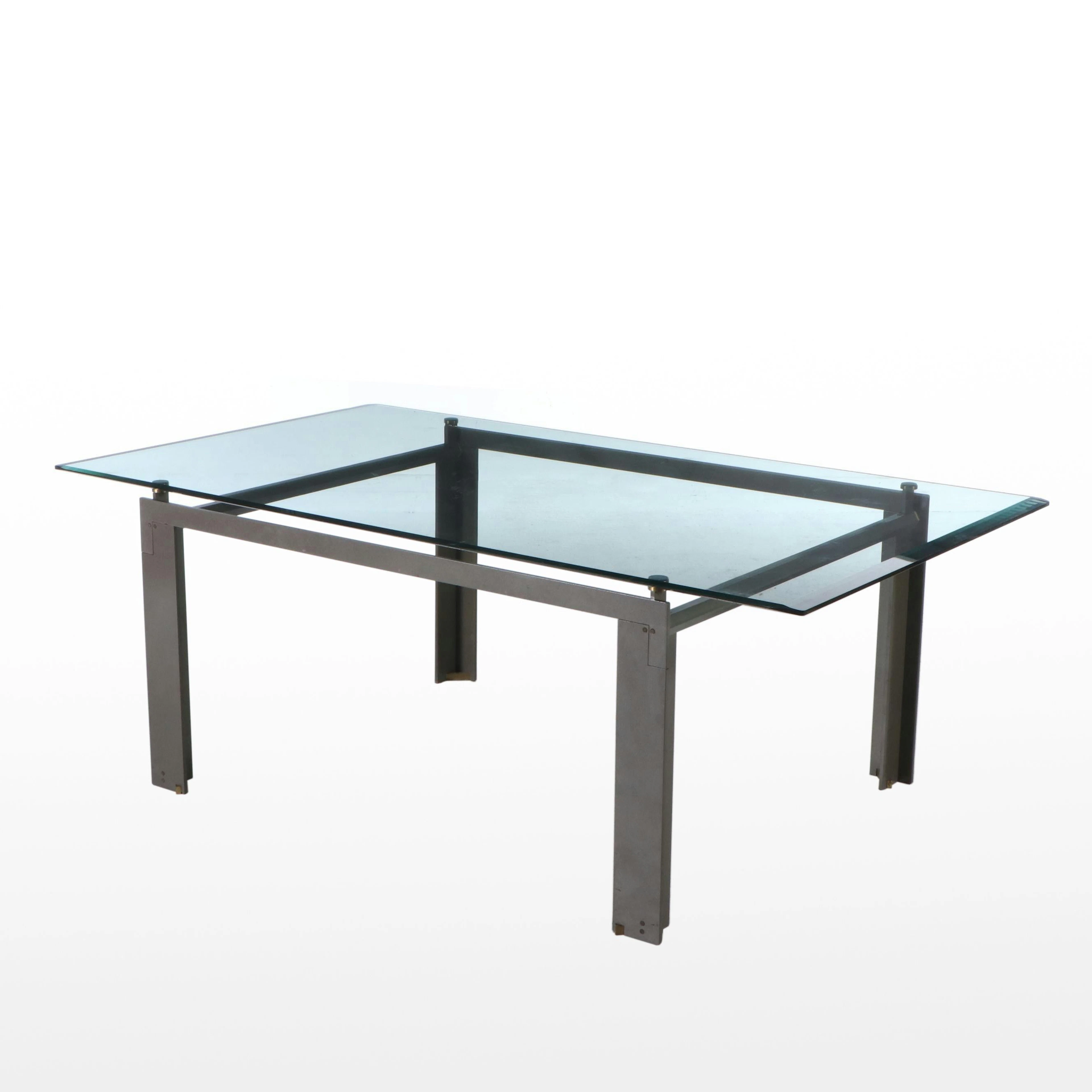 Afra and Tobia Scarpa "Bisante" Modernist Glass Top Metal Dining Table