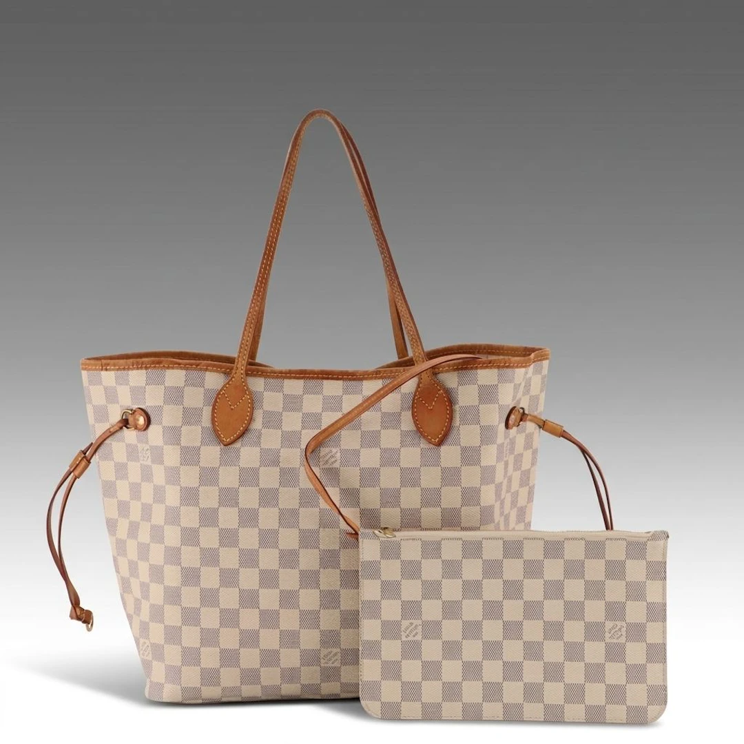 Louis Vuitton Neverfull MM Tote Bag with Pouch in Damier Azur Canvas