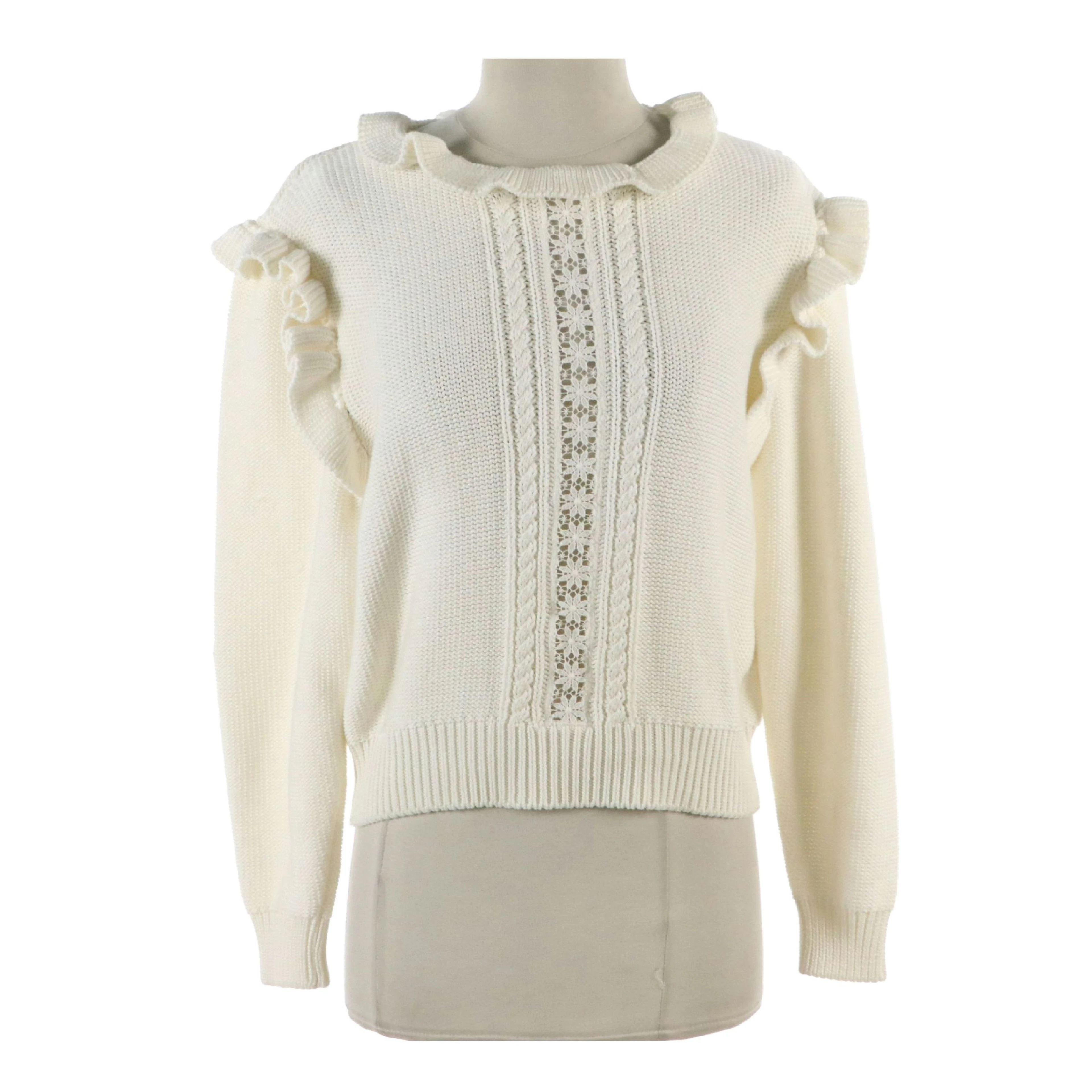 Stella McCartney Middle Openwork Lace Cable-Knit Ruffle Sweater in Cotton