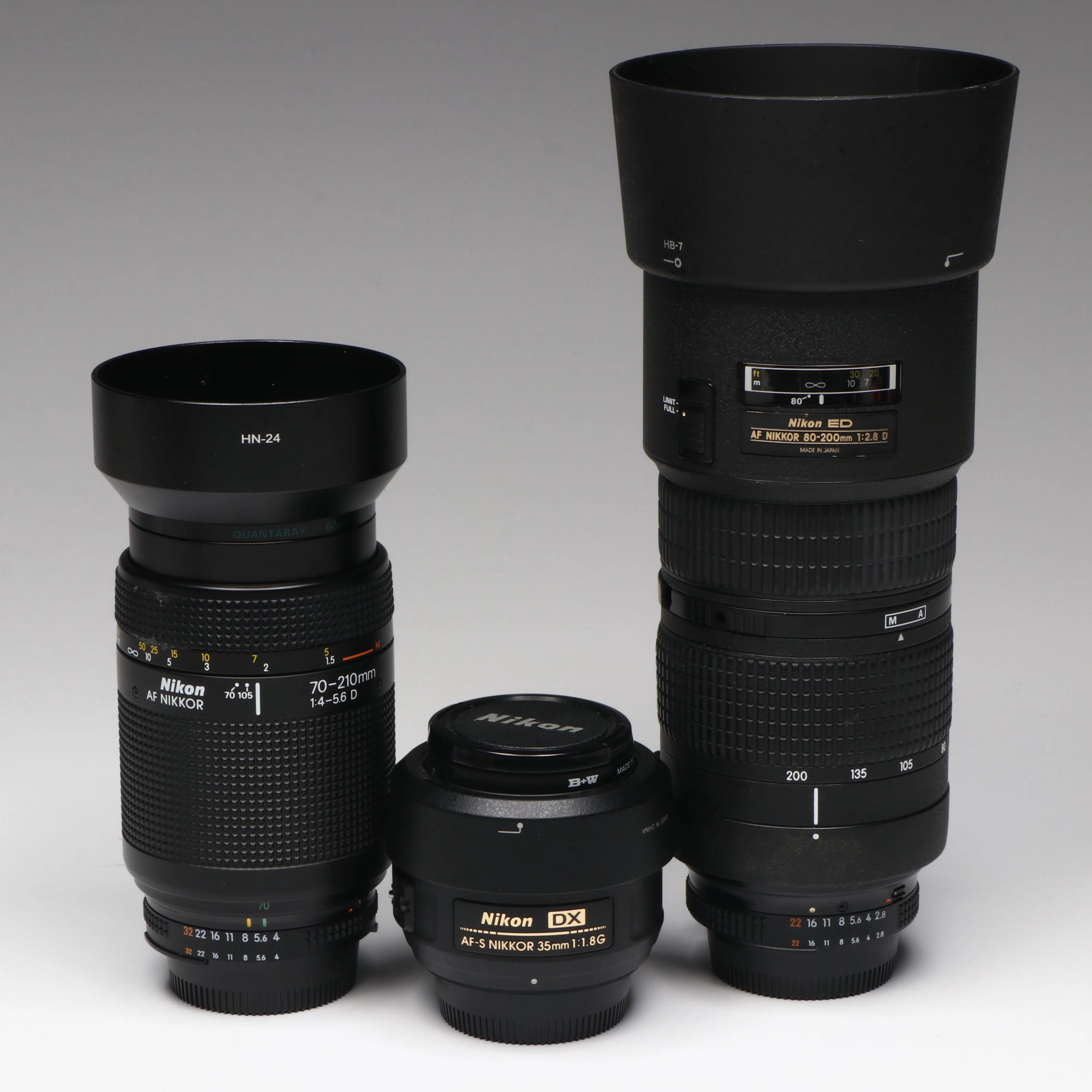 Nikon ED AF Nikkor 80-200mm, AF Nikkor 20-210mm and DX 35mm Camera Lenses