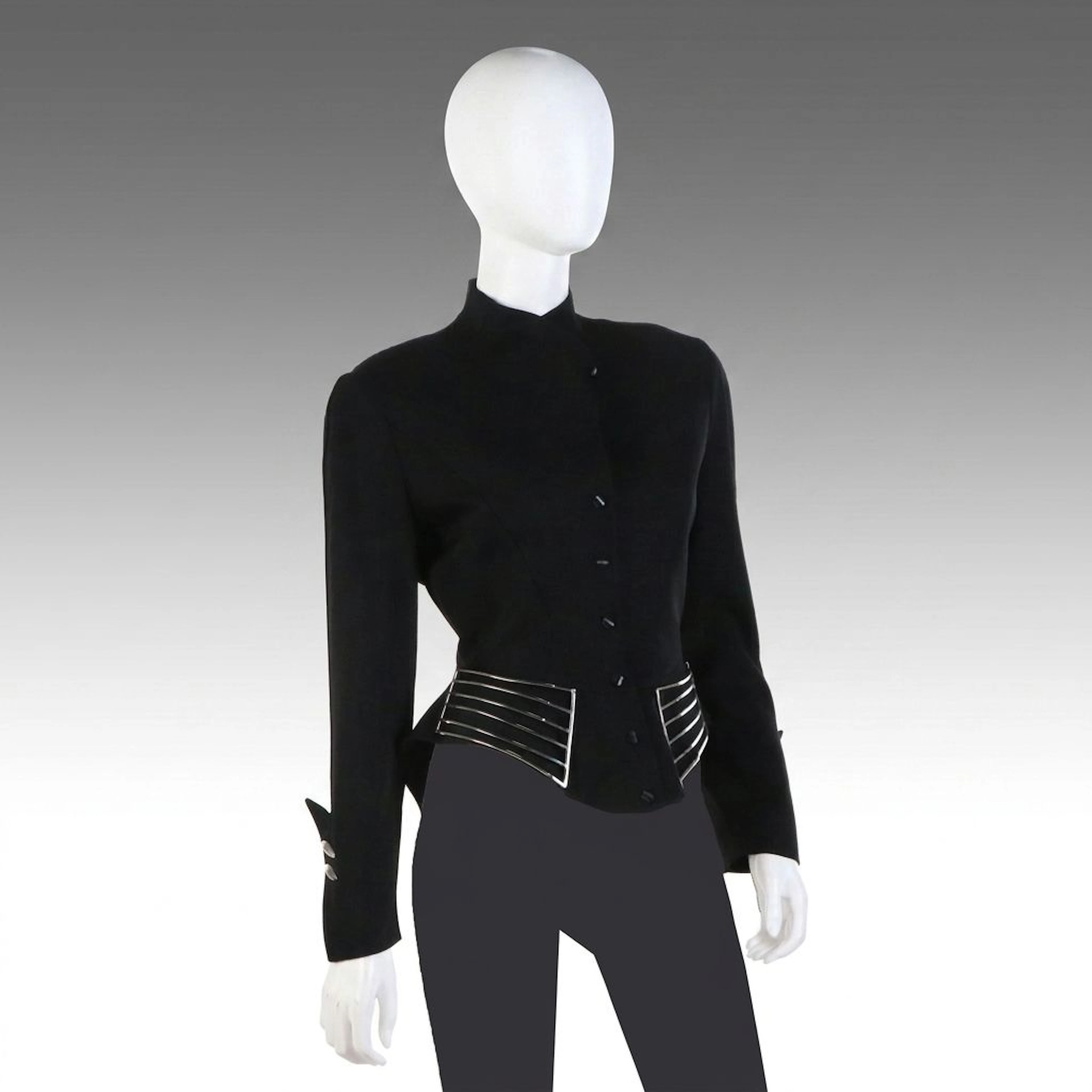 Thierry Mugler Hiver Buick 1989 Trotteurs Enjoliveurs Black Worsted Wool Blazer