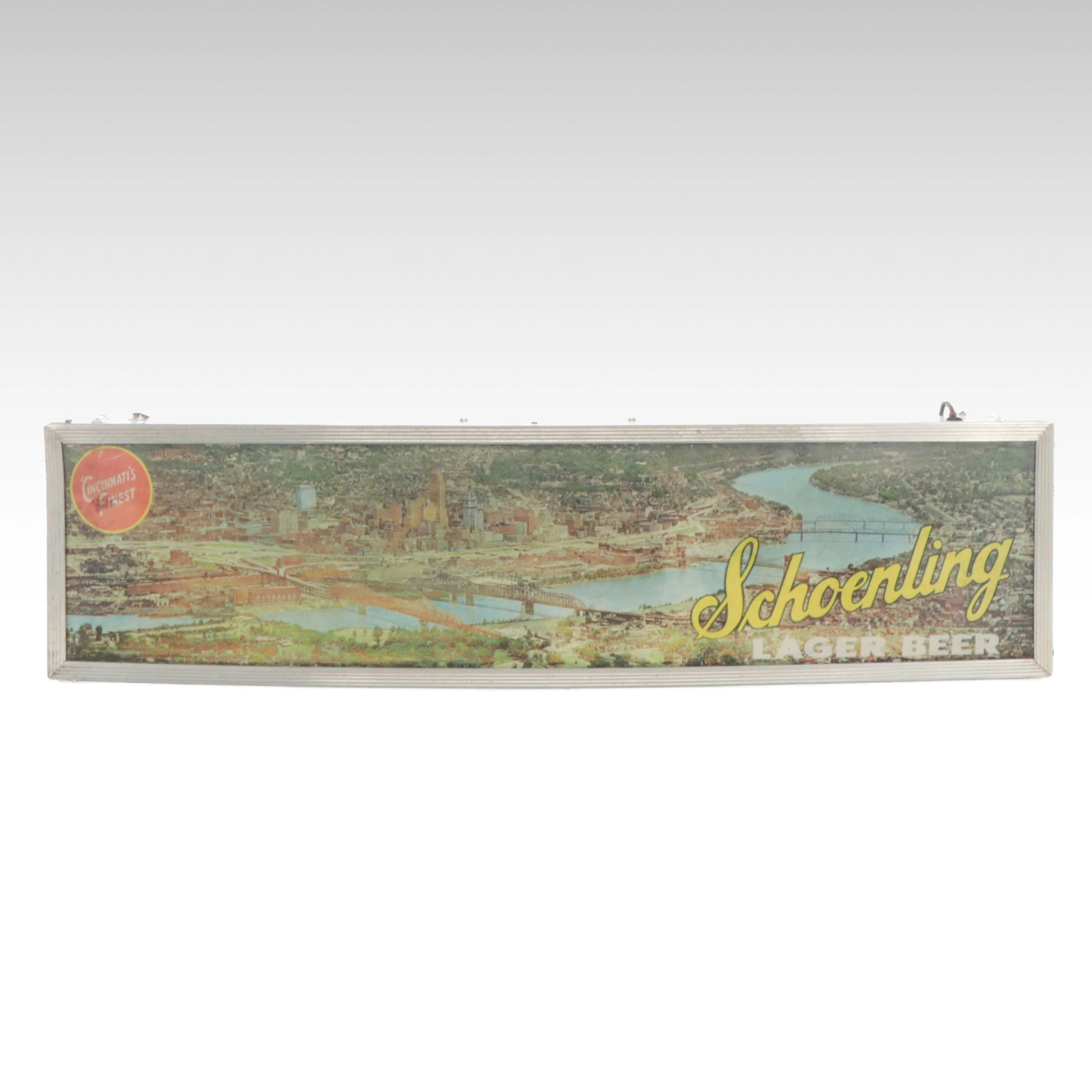 Schoenling Lager Beer Illuminated Sign Featuring Aerial View of Cincinnati