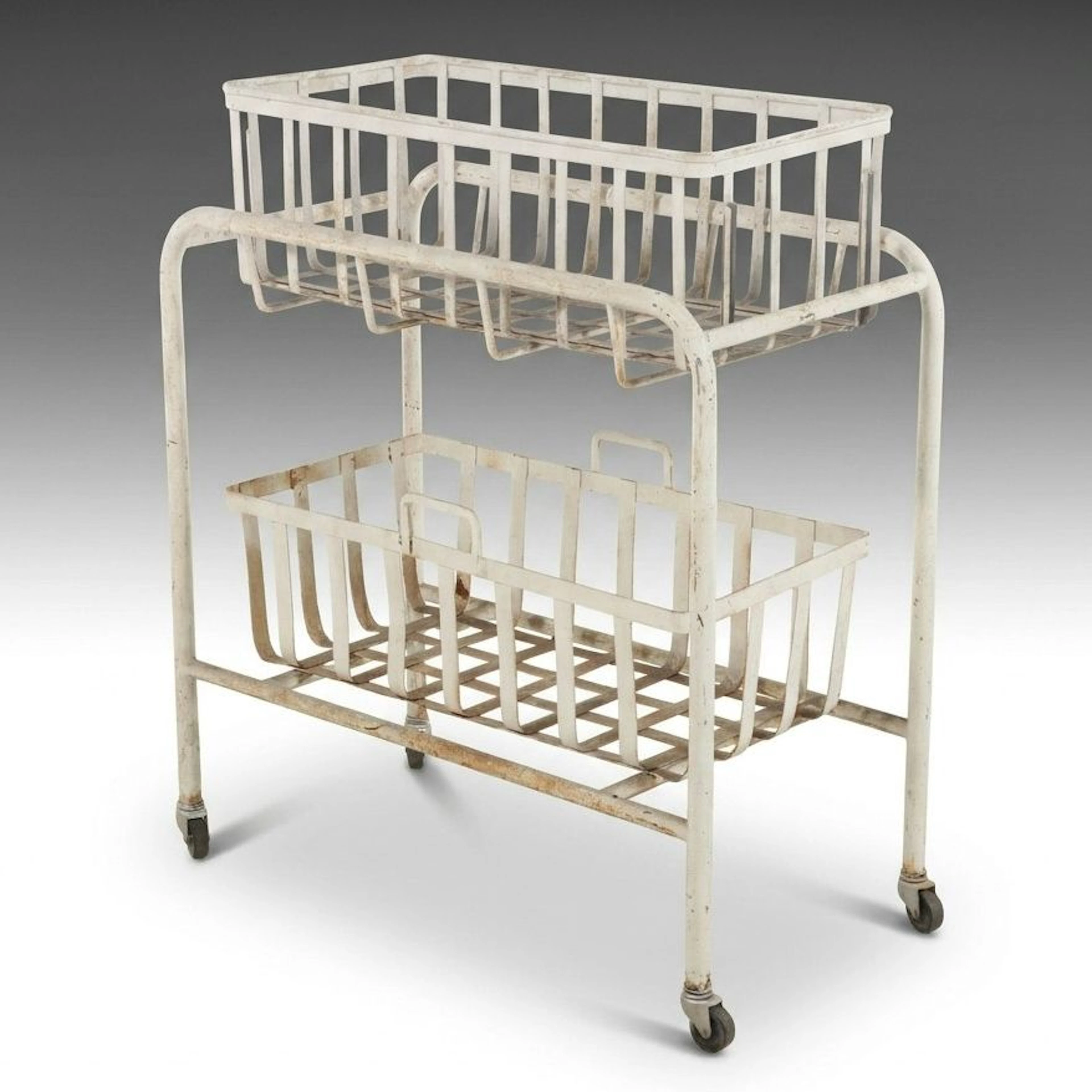 Industrial Style Two-Tier Metal Wire Basket Utility Cart, Mid to Late 20th C.