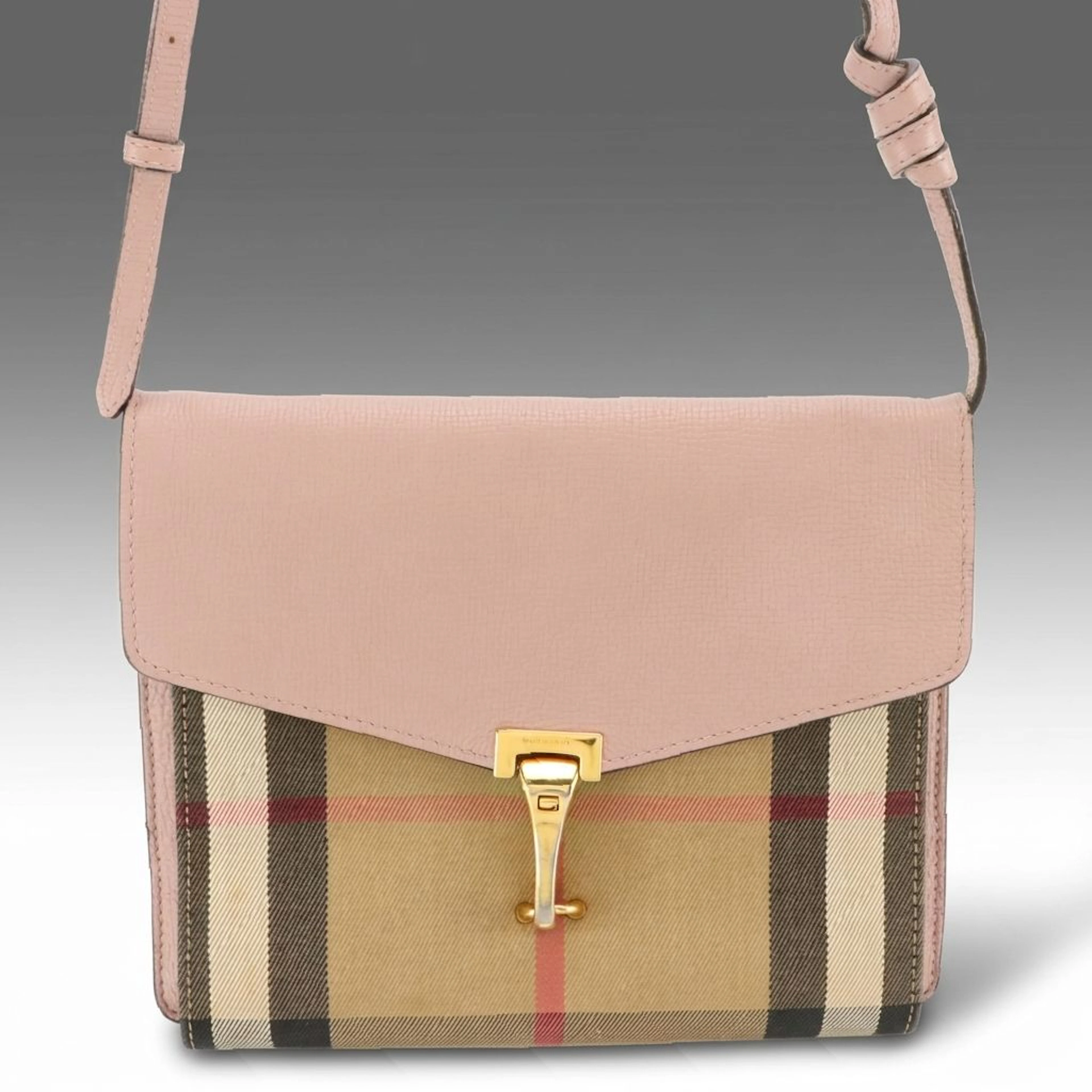 Burberry Macken Crossbody Bag in House Check Canvas and Pink Grained Calfskin