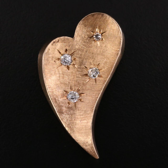 Vintage 14K 0.36 CTW Diamond Heart Converter Brooch