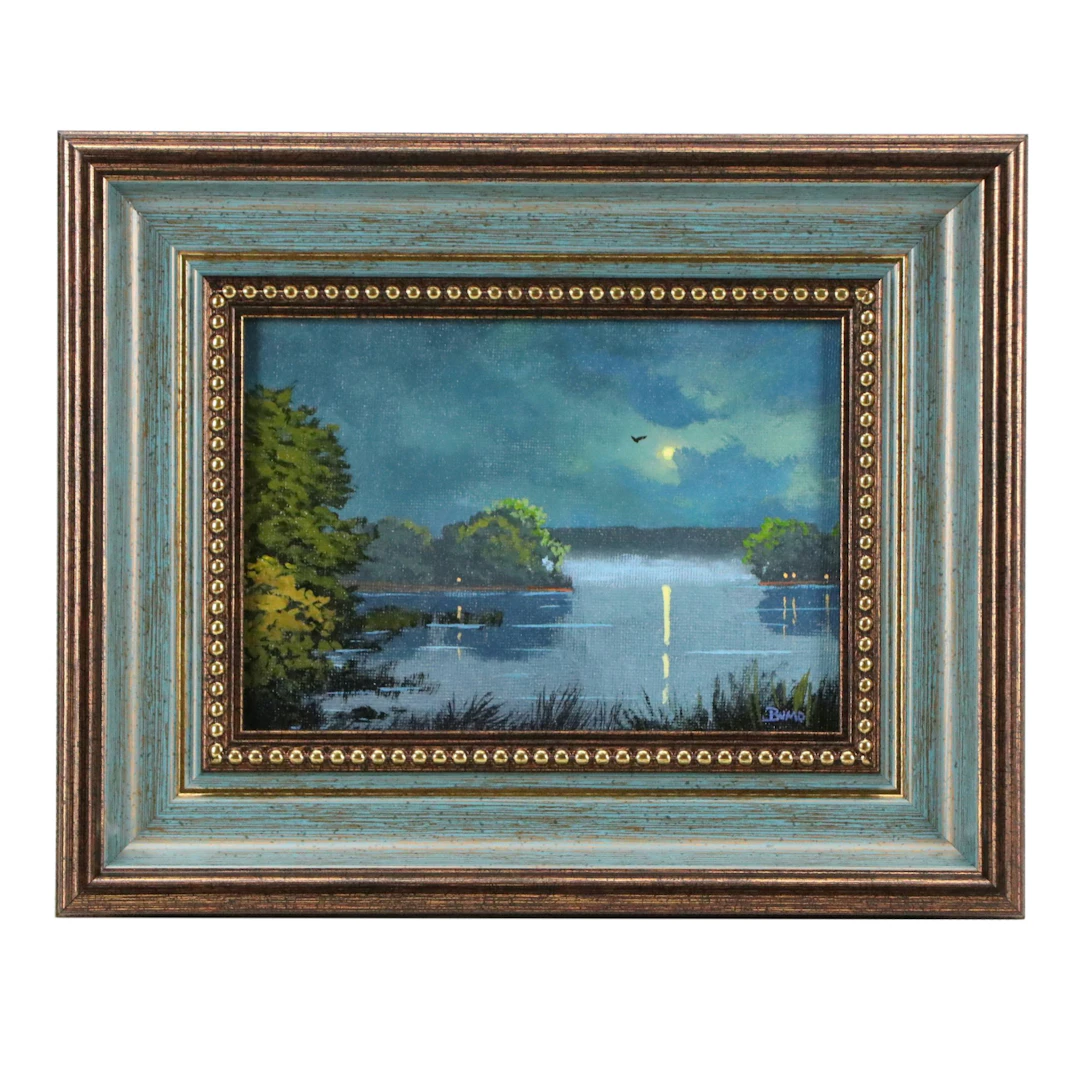 Douglas "Bumo" Johnpeer Nocturne Acrylic Painting, 21st Century