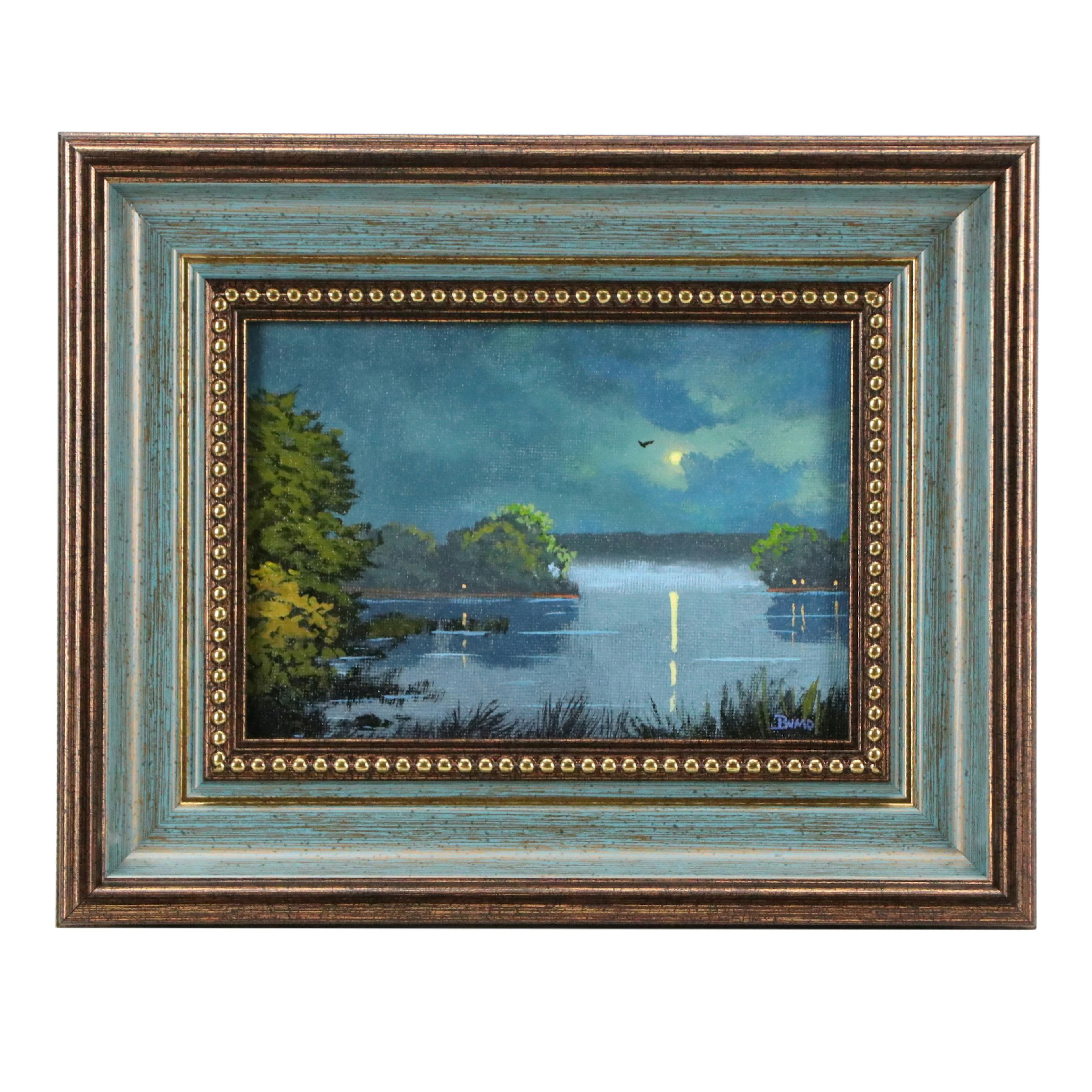 Douglas "Bumo" Johnpeer Nocturne Acrylic Painting, 21st Century