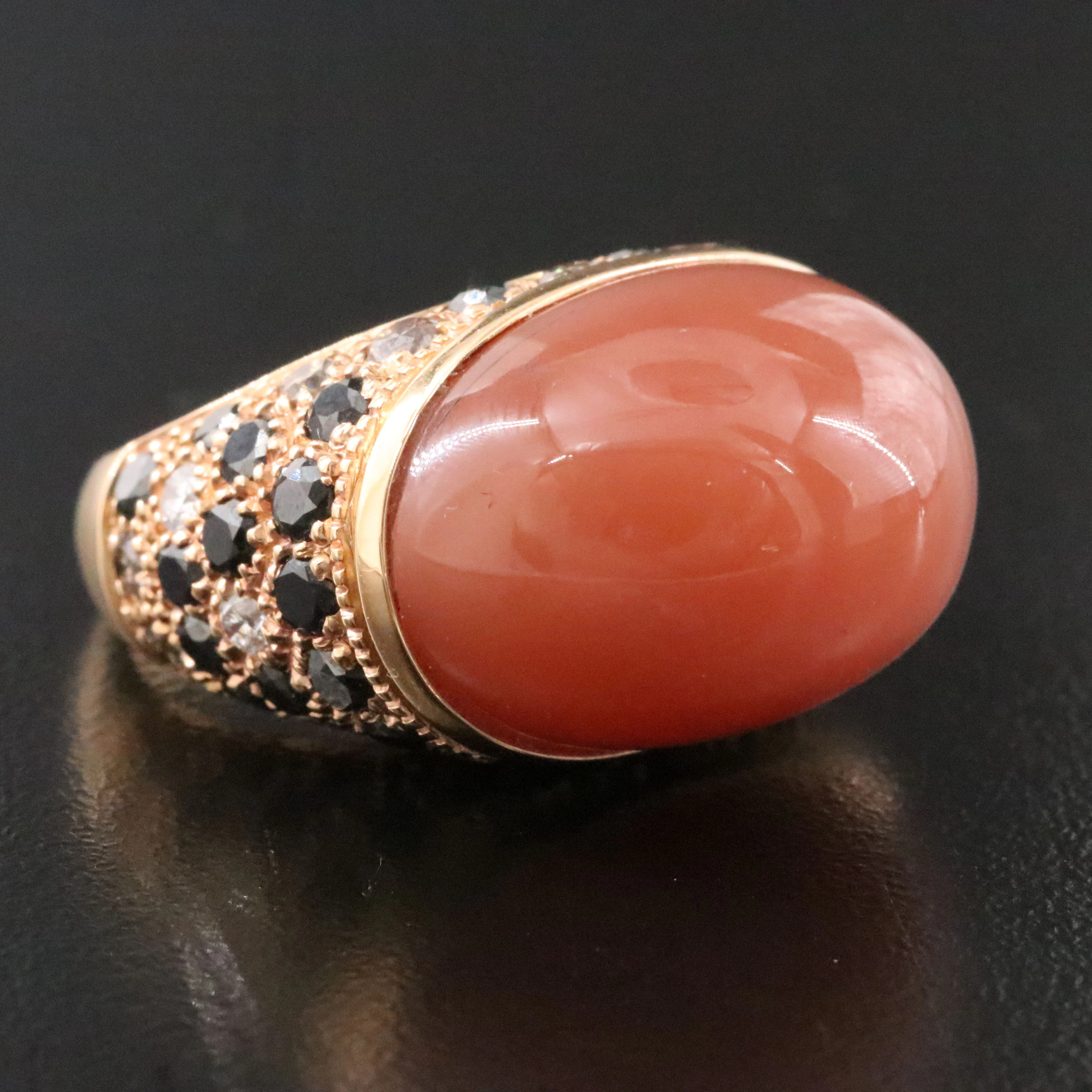 18K Moonstone and Diamond Dome Ring Featuring Fancy Black Diamonds