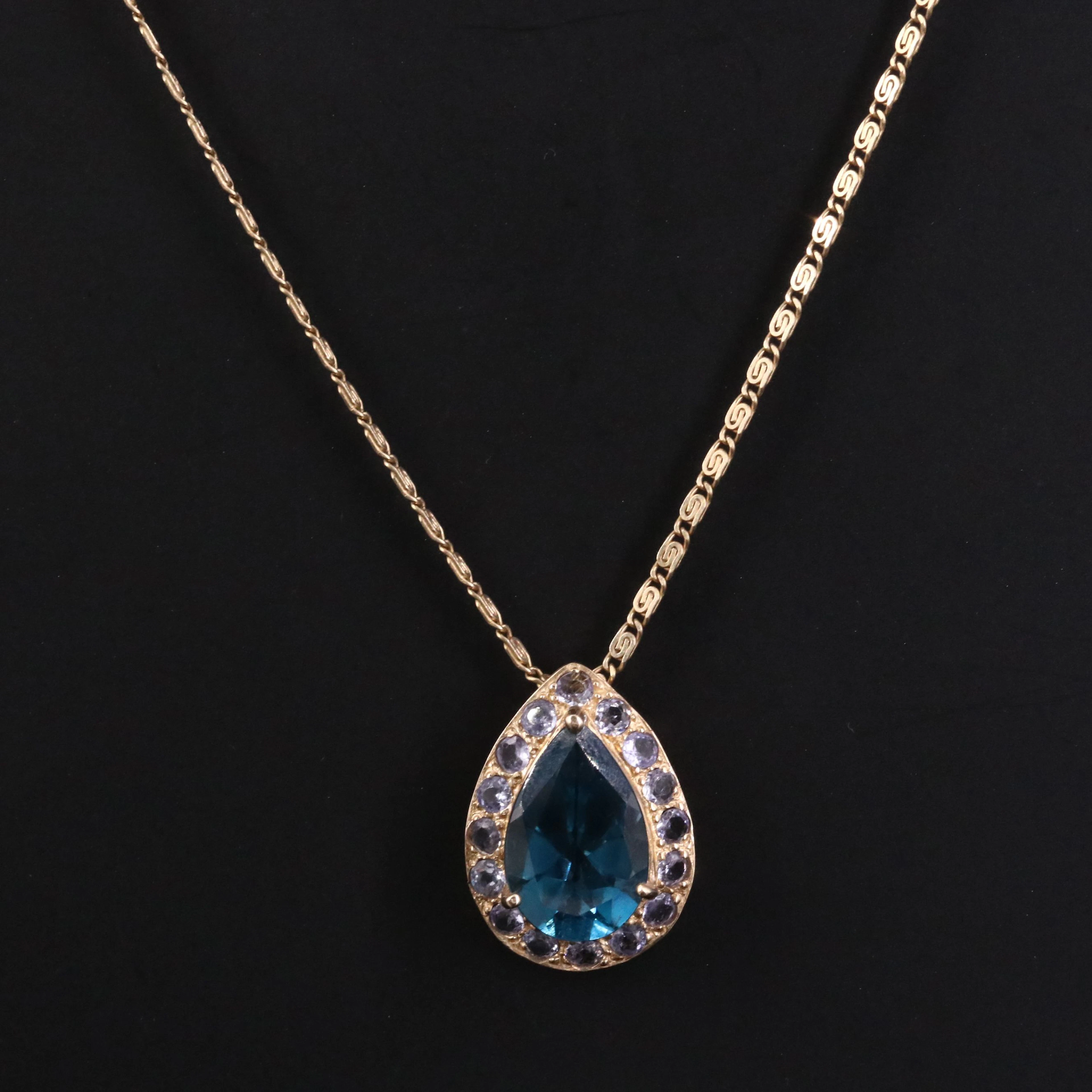10K Topaz and Tanzanite Pendant with 14K Chain Necklace