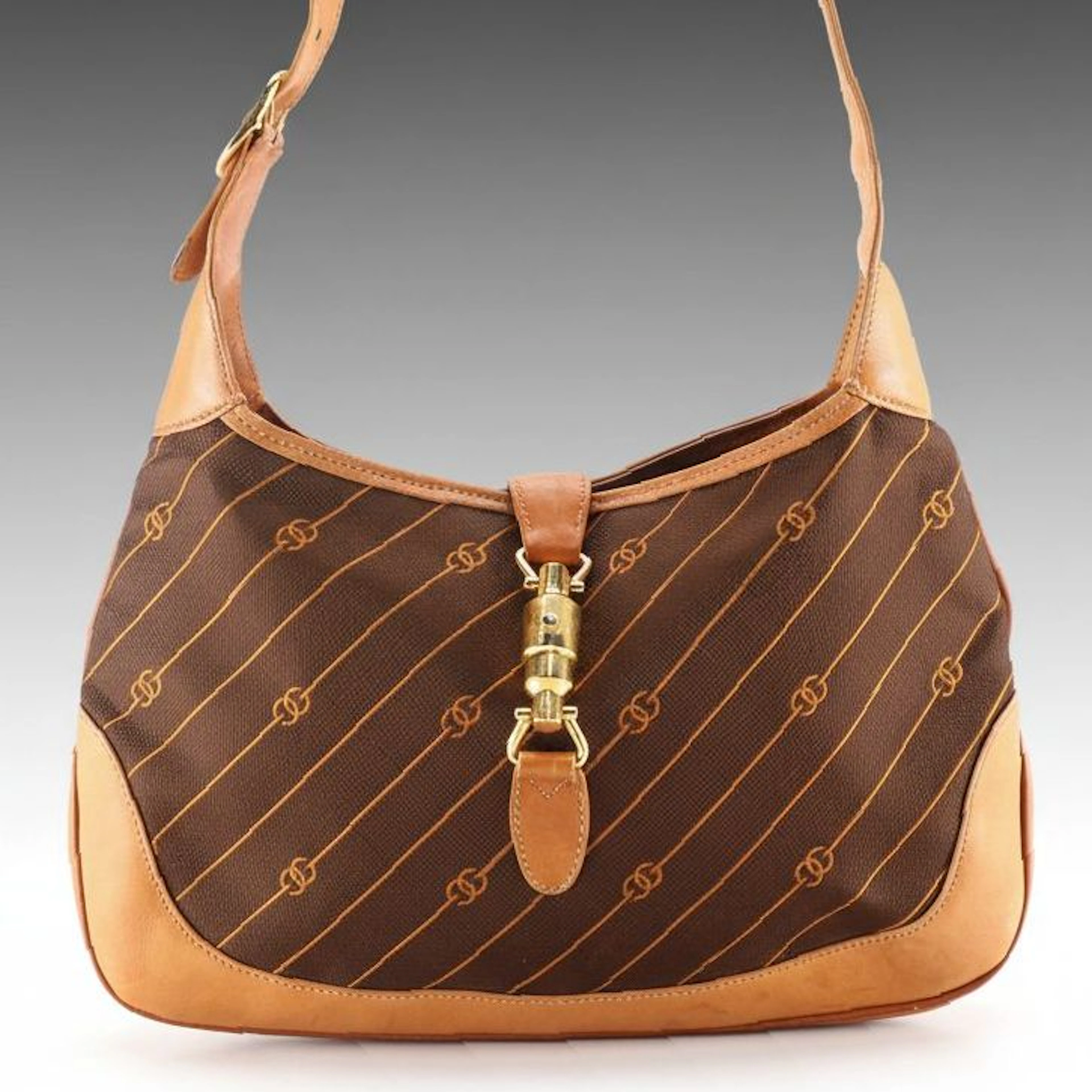 Gucci Vintage Jackie O Shoulder Bag in Nylon Jacquard and Leather Trim