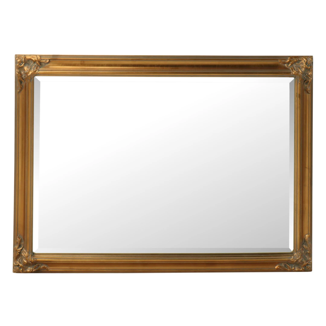 Antique Style Gold Finished Rectangular Beveled Wall Mirror