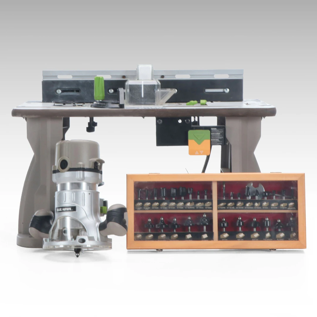 Blue Hawk Benchtop Router Table with Plunge Router and Bit Set