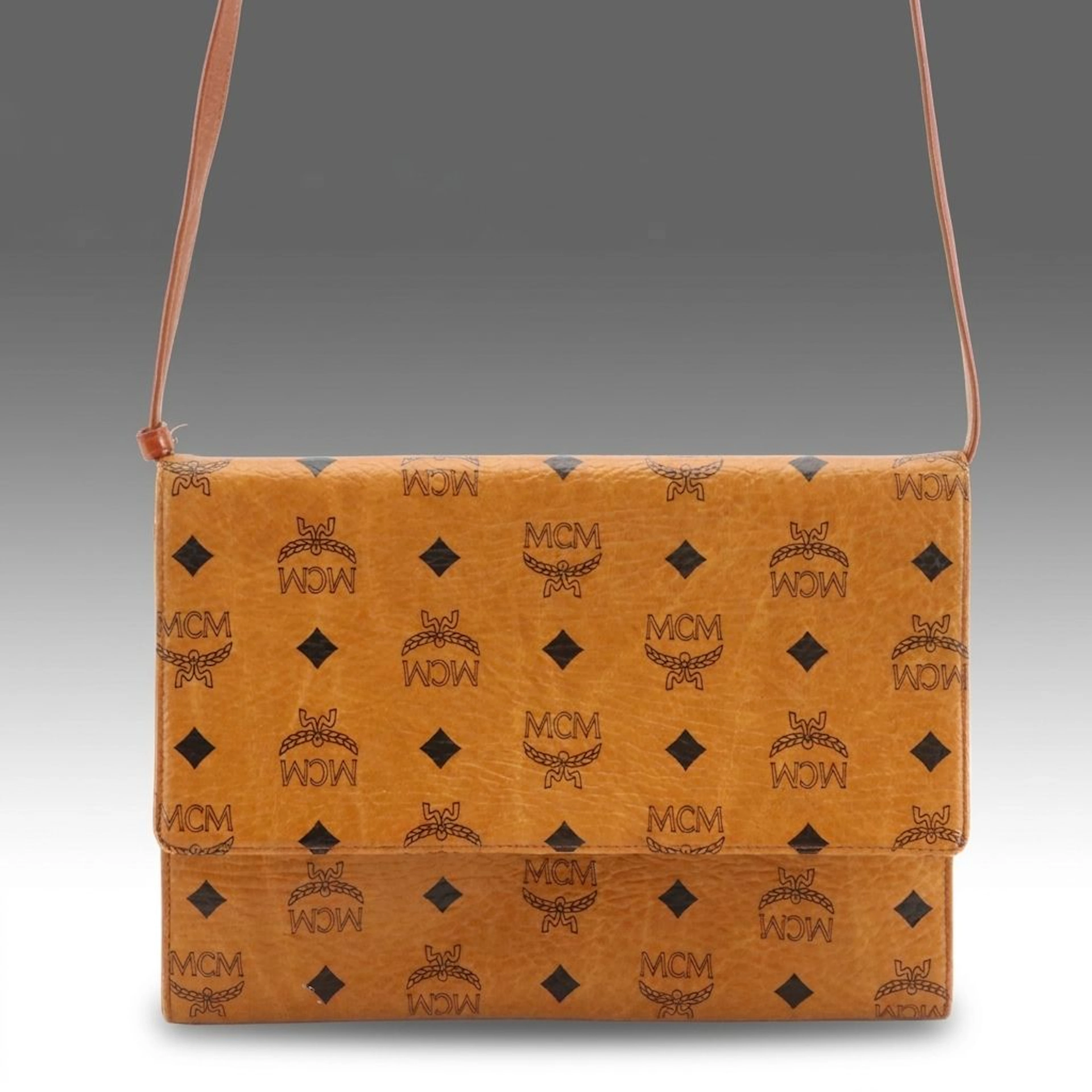 MCM Flap Crossbody Bag in Cognac Visetos Canvas and Leather