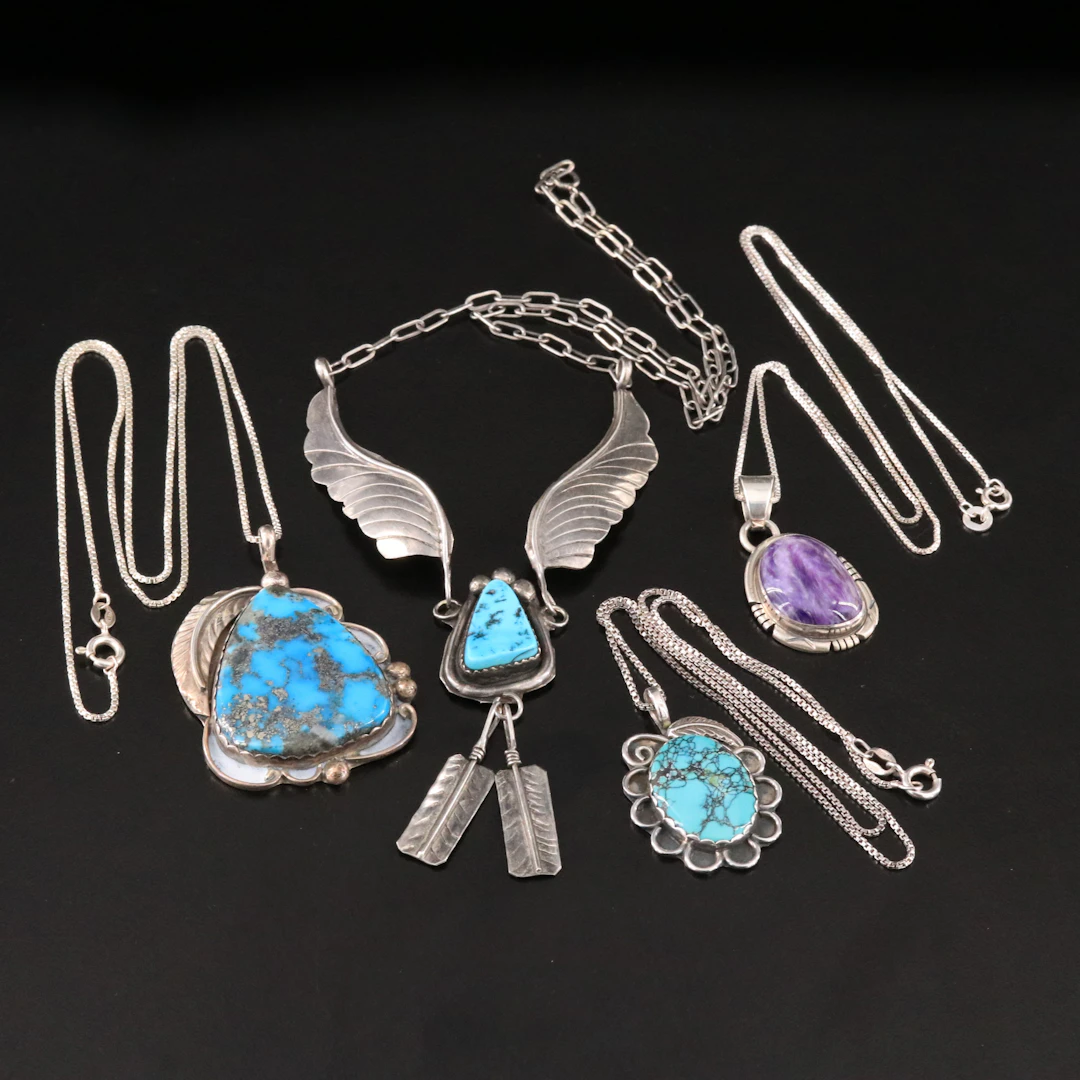 Wilson Padilla Navajo Diné Featured in Sterling Turquoise & Charoite Necklaces