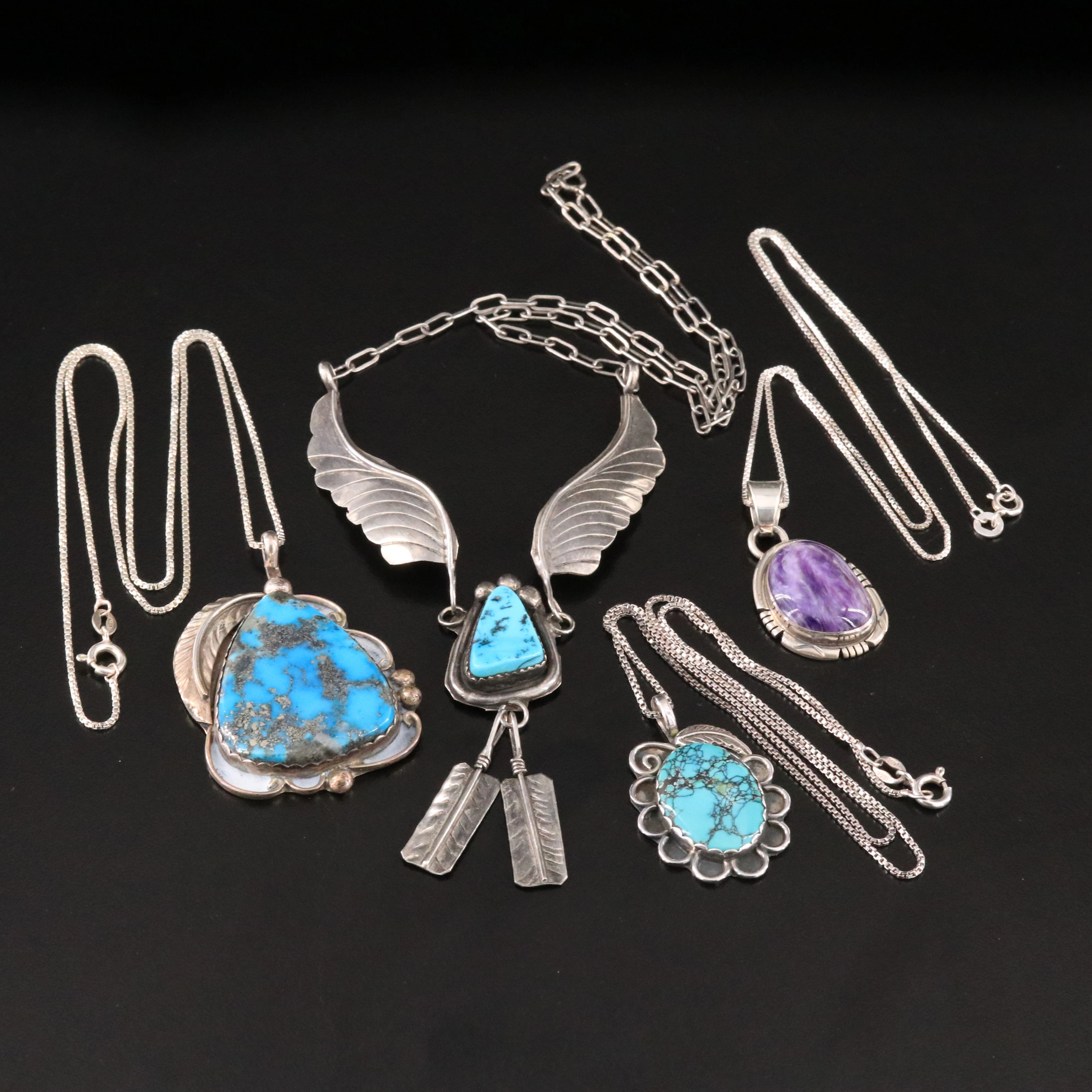 Wilson Padilla Navajo Diné Featured in Sterling Turquoise & Charoite Necklaces