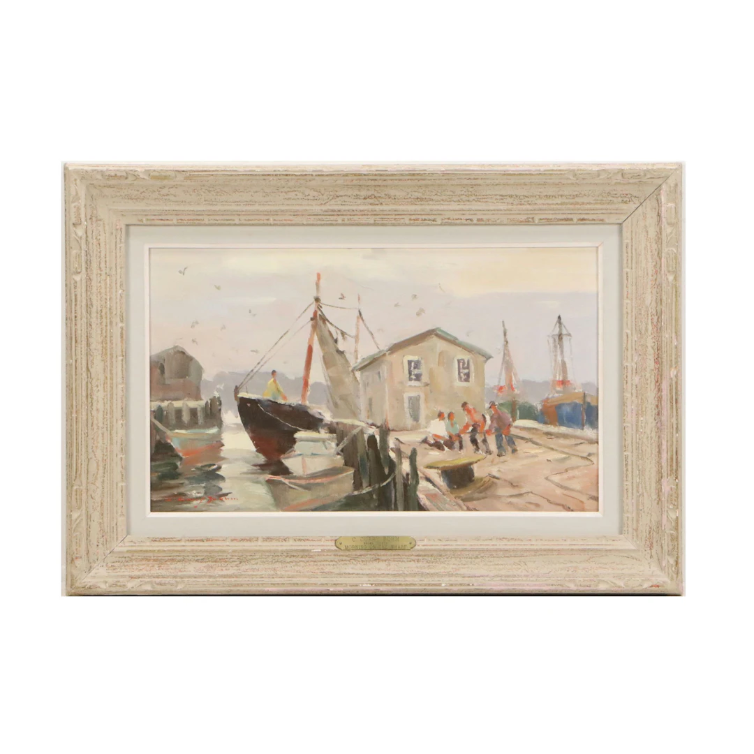 C. Curry Bohm Oil Painting "Morning on the Wharf," Mid-20th Century