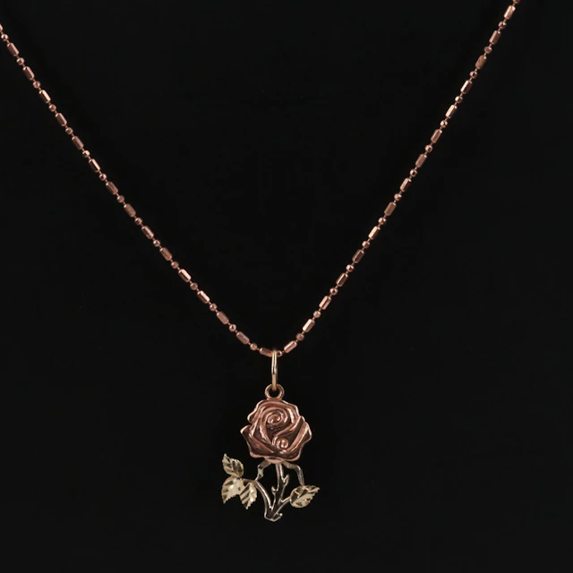 14K Tri-Color Rose Flower Pendant Necklace
