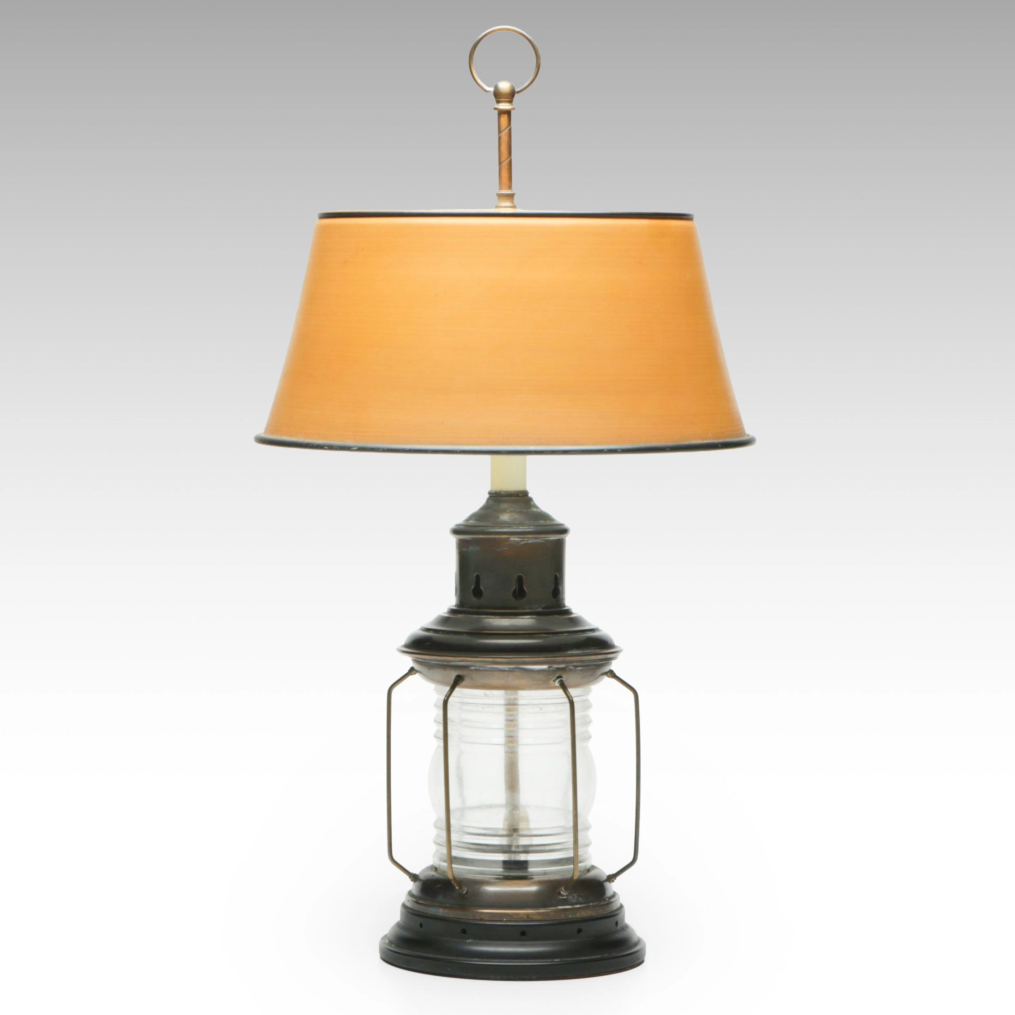 Nautical Safety Oil Lantern Lamp, Adapted, with Tole Shade