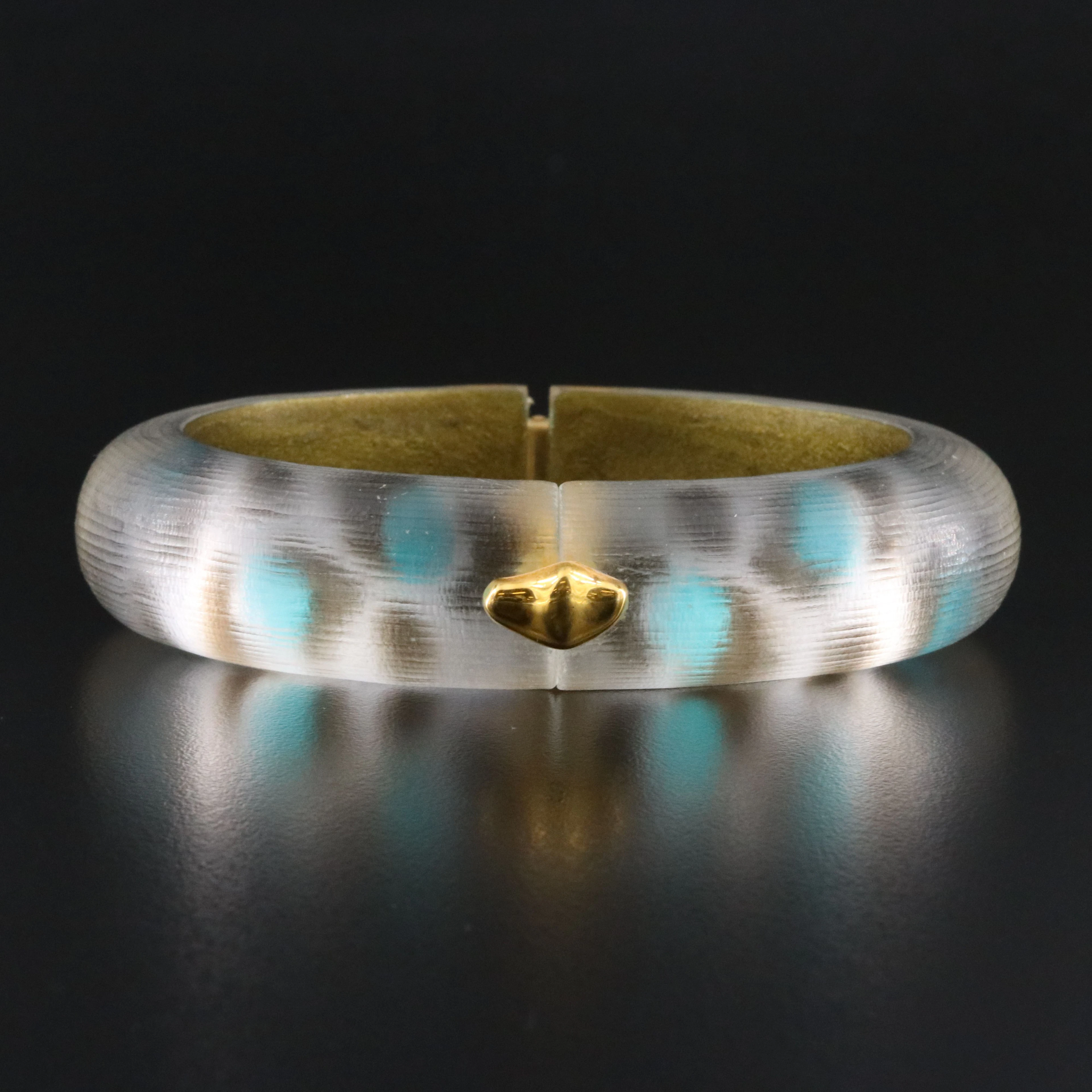 Alexis Bittar Animal Print Lucite Hinged Bangle Bracelet