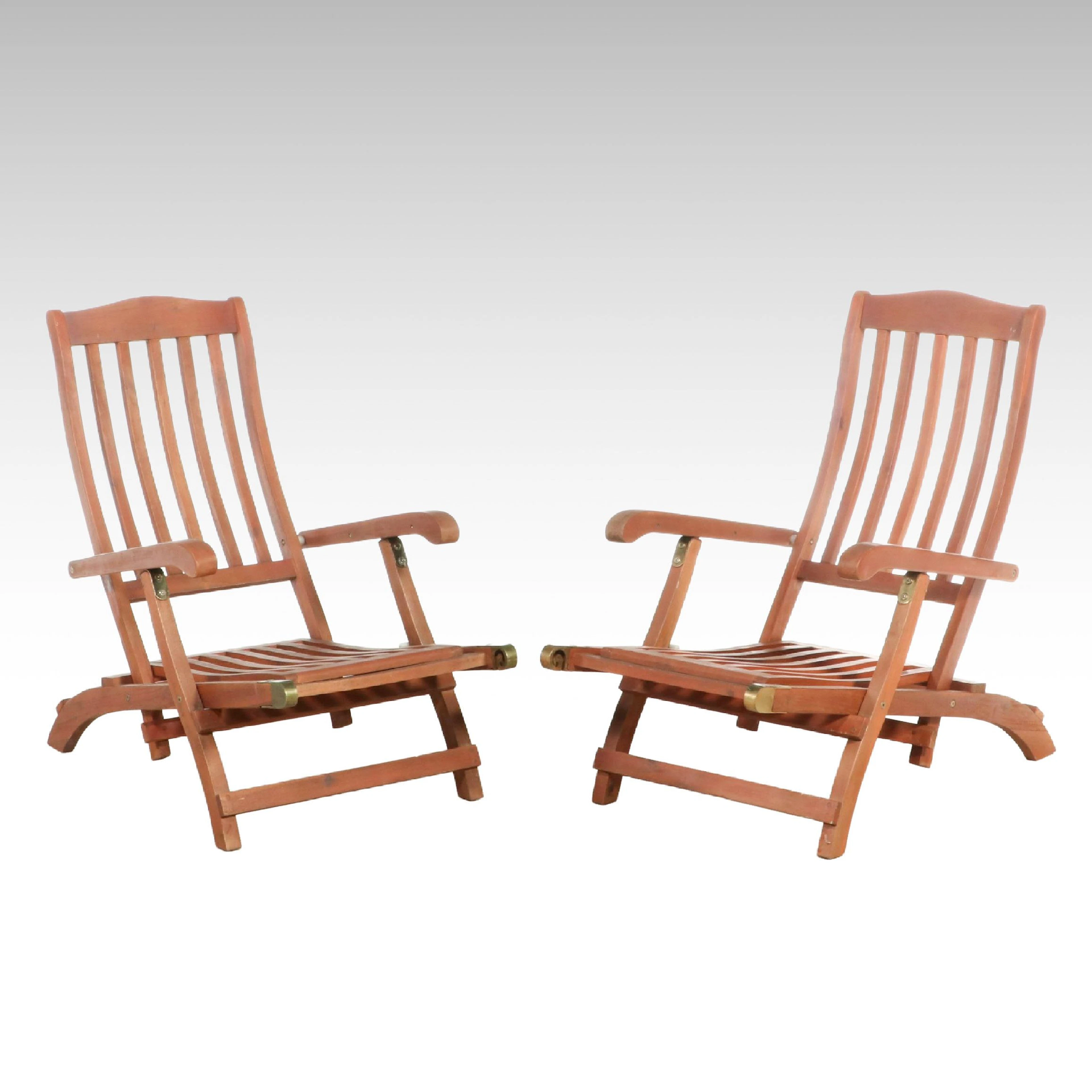 Pair of Somer's Point Teak Folding Patio Lounge Chairs