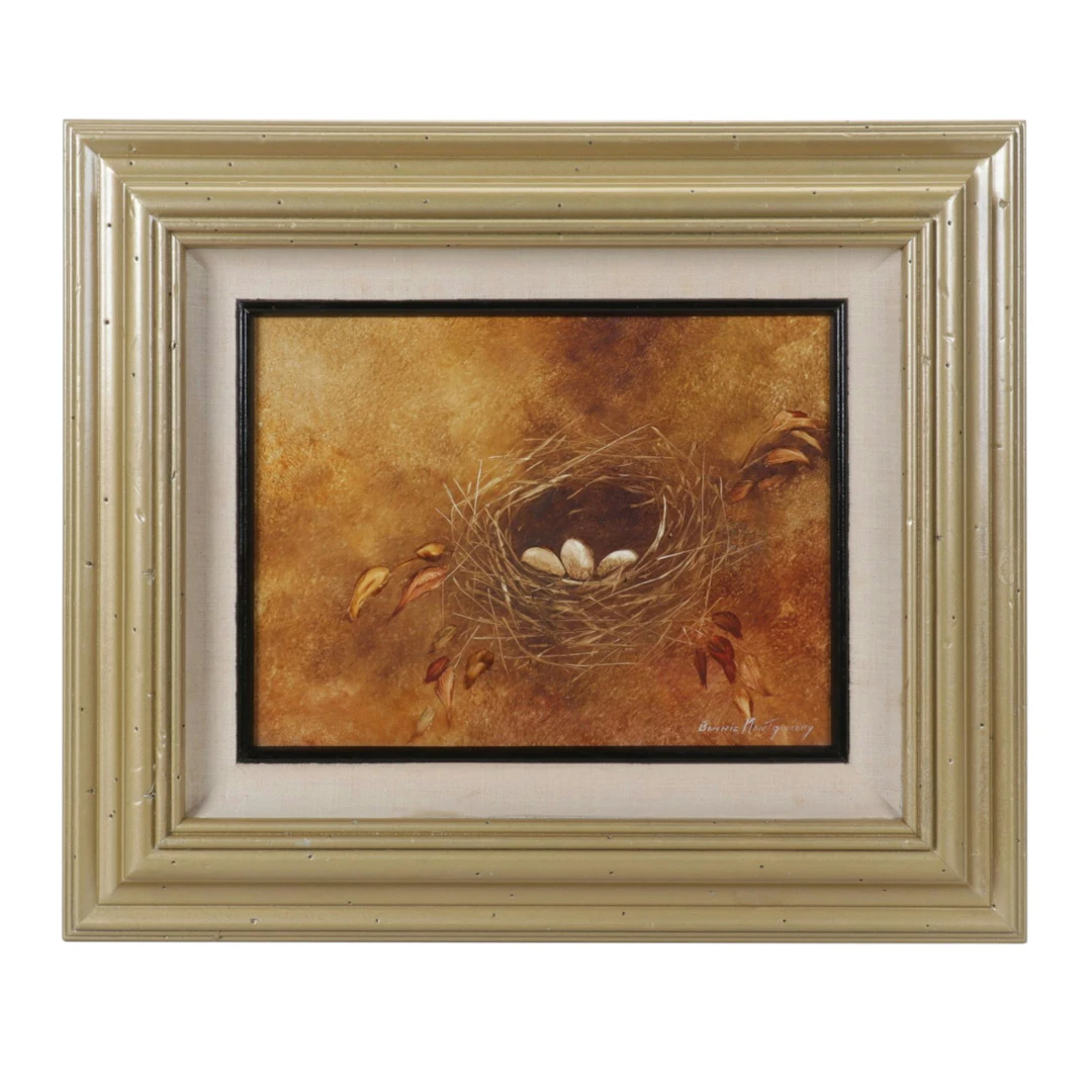 Bonnie Montgomery Oil Painting of Bird Nest with Eggs