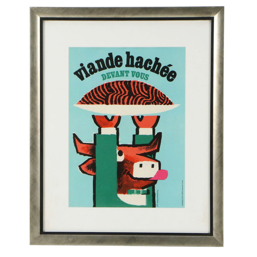 After G. C. Rousseau Whimsical Color Lithograph "Viande Hachée," Circa 1955