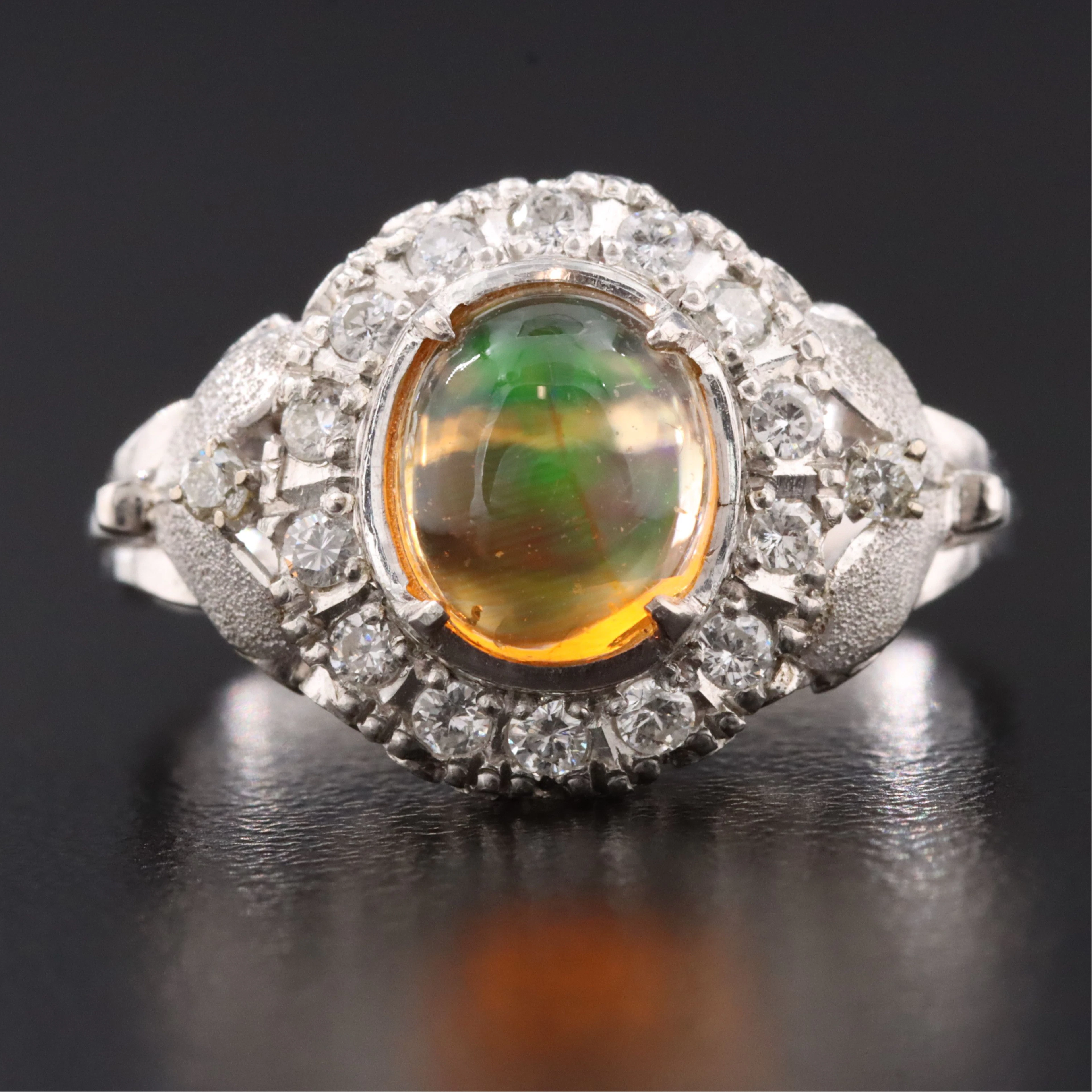 Platinum Opal and Diamond Ring
