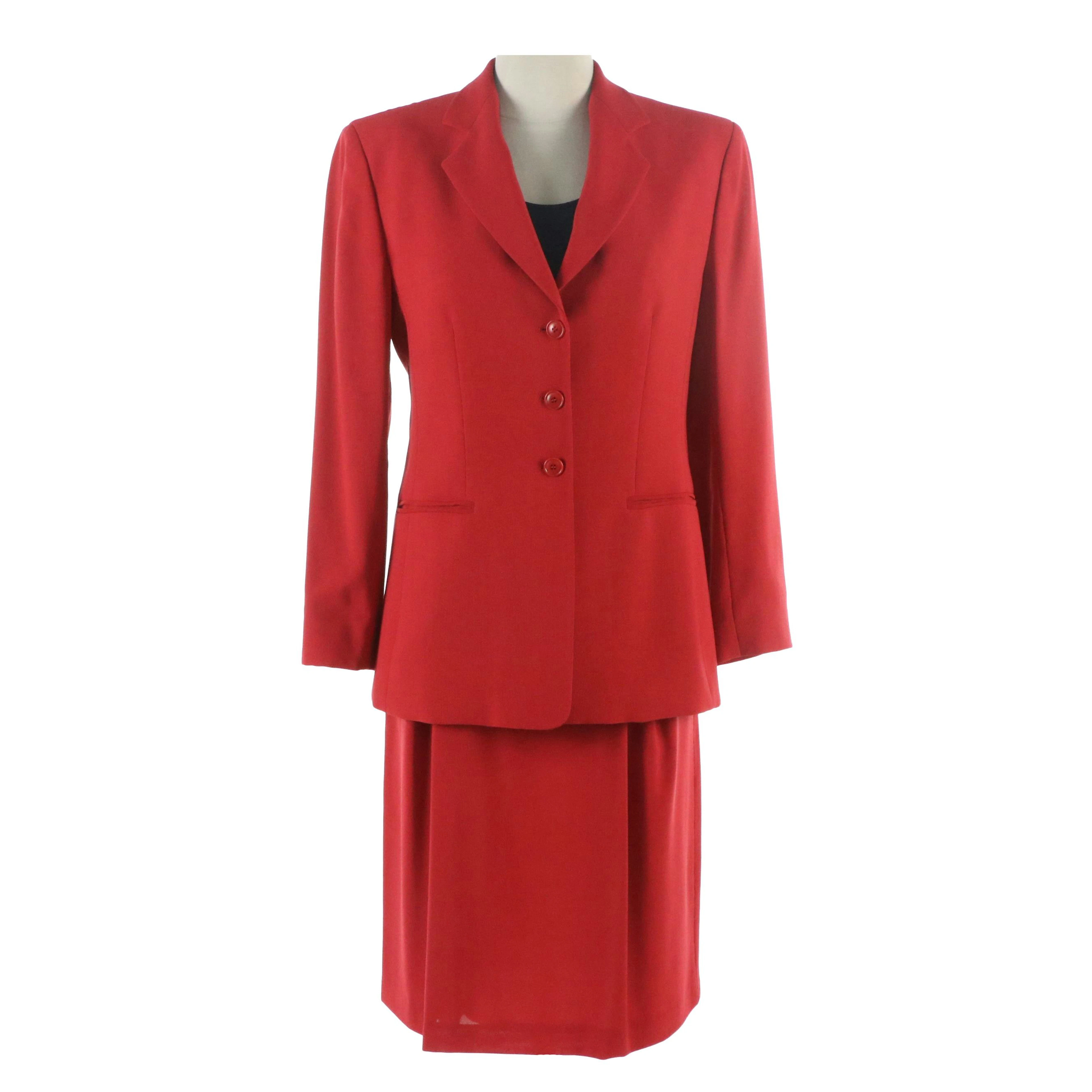 Giorgio Armani Red Wool Two-Piece Skirt Set with Sleeveless Blouse
