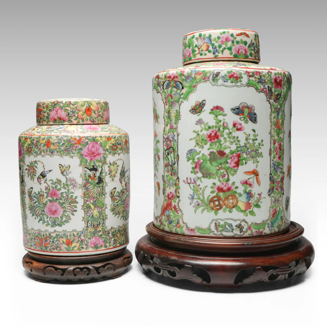Famille Rose Canton Porcelain Ginger Jars