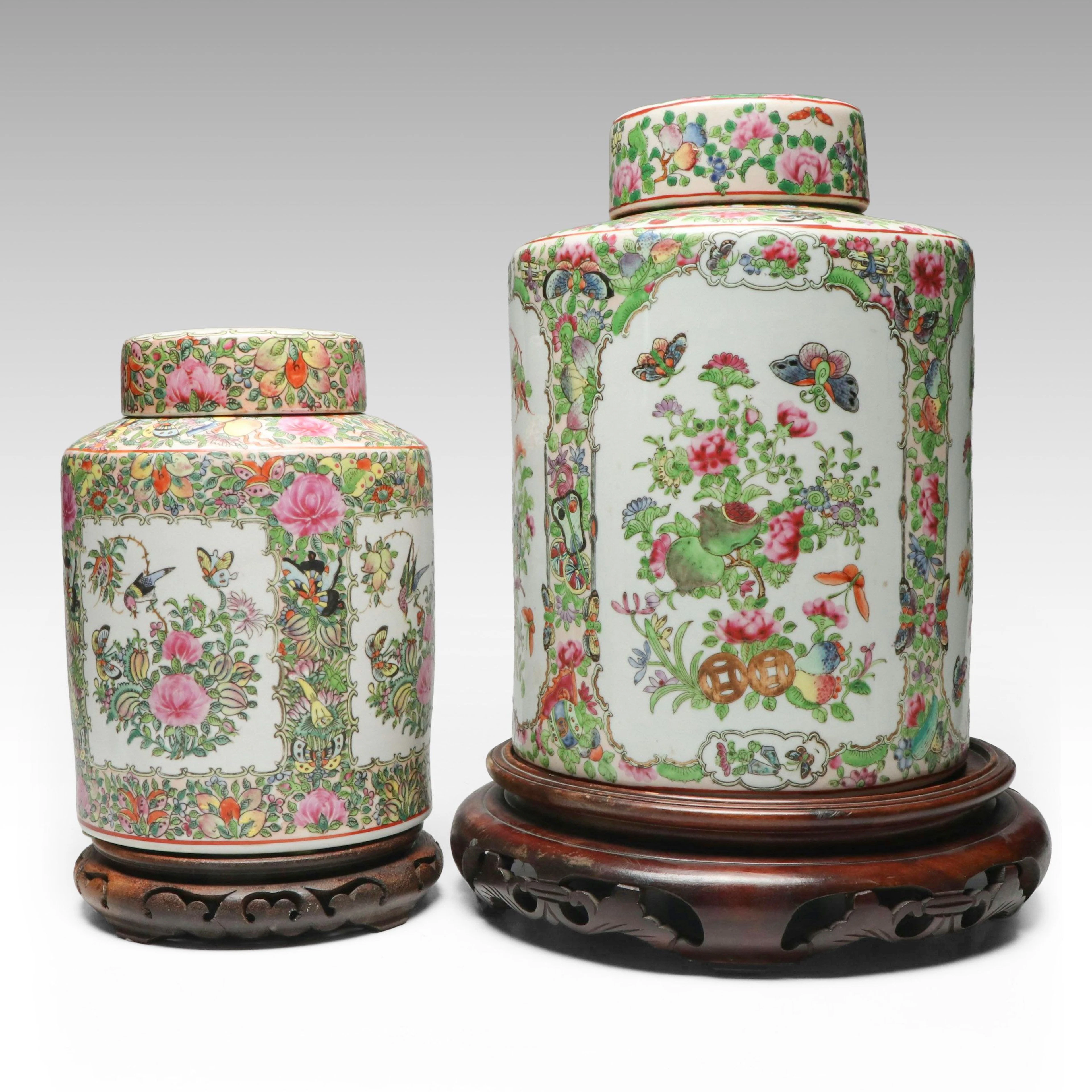 Famille Rose Canton Porcelain Ginger Jars