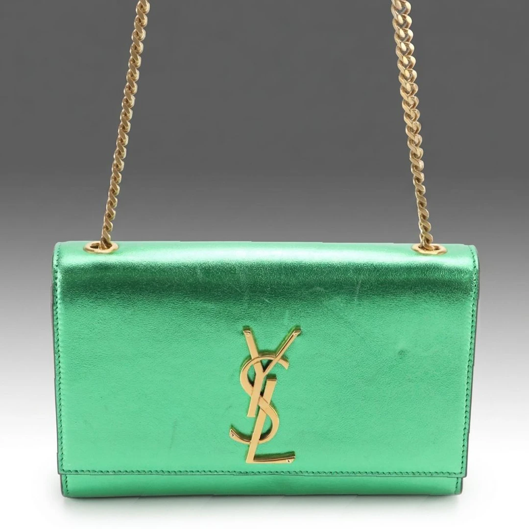 Saint Laurent Metallic Emerald Green YSL Kate Chain Strap Bag