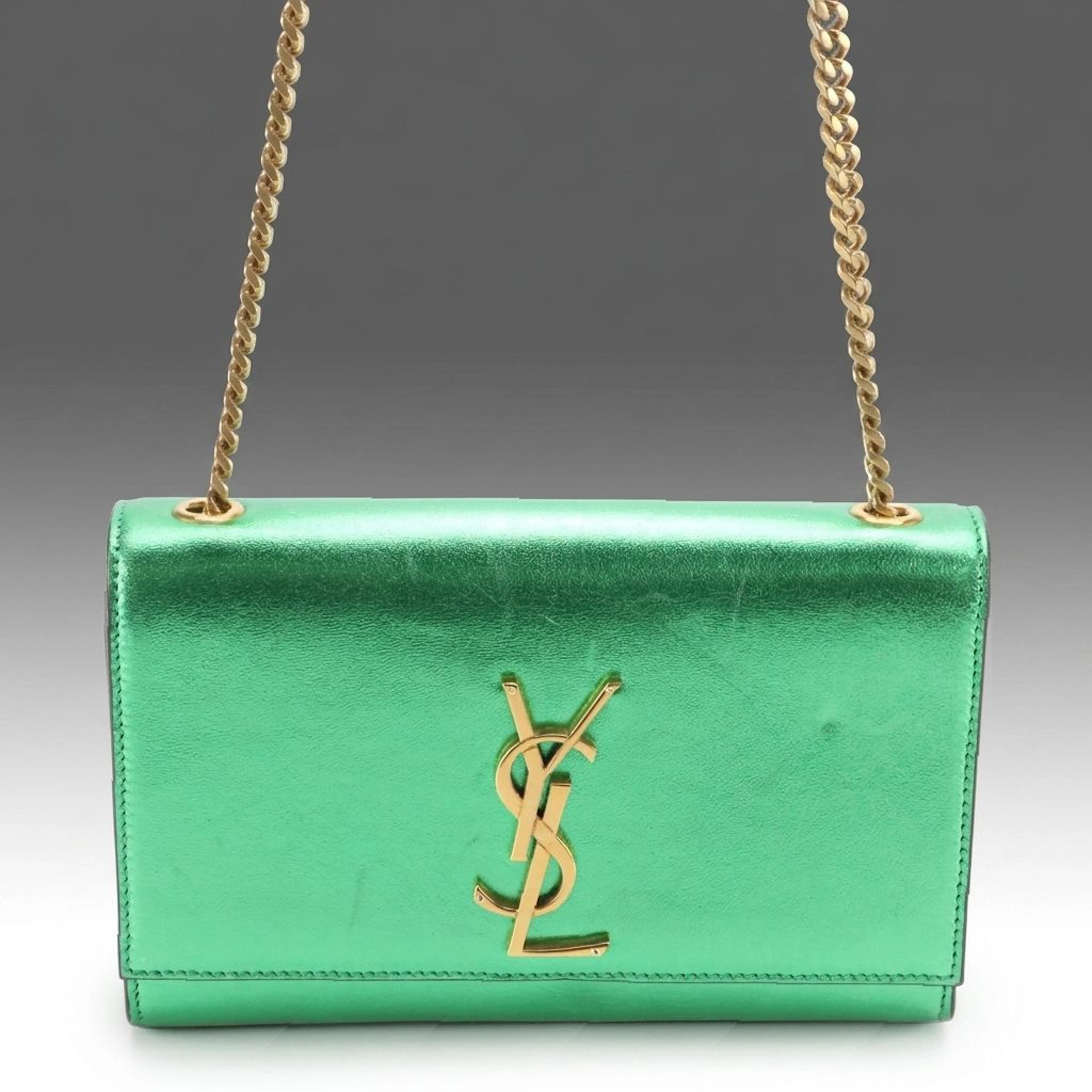 Saint Laurent Metallic Emerald Green YSL Kate Chain Strap Bag