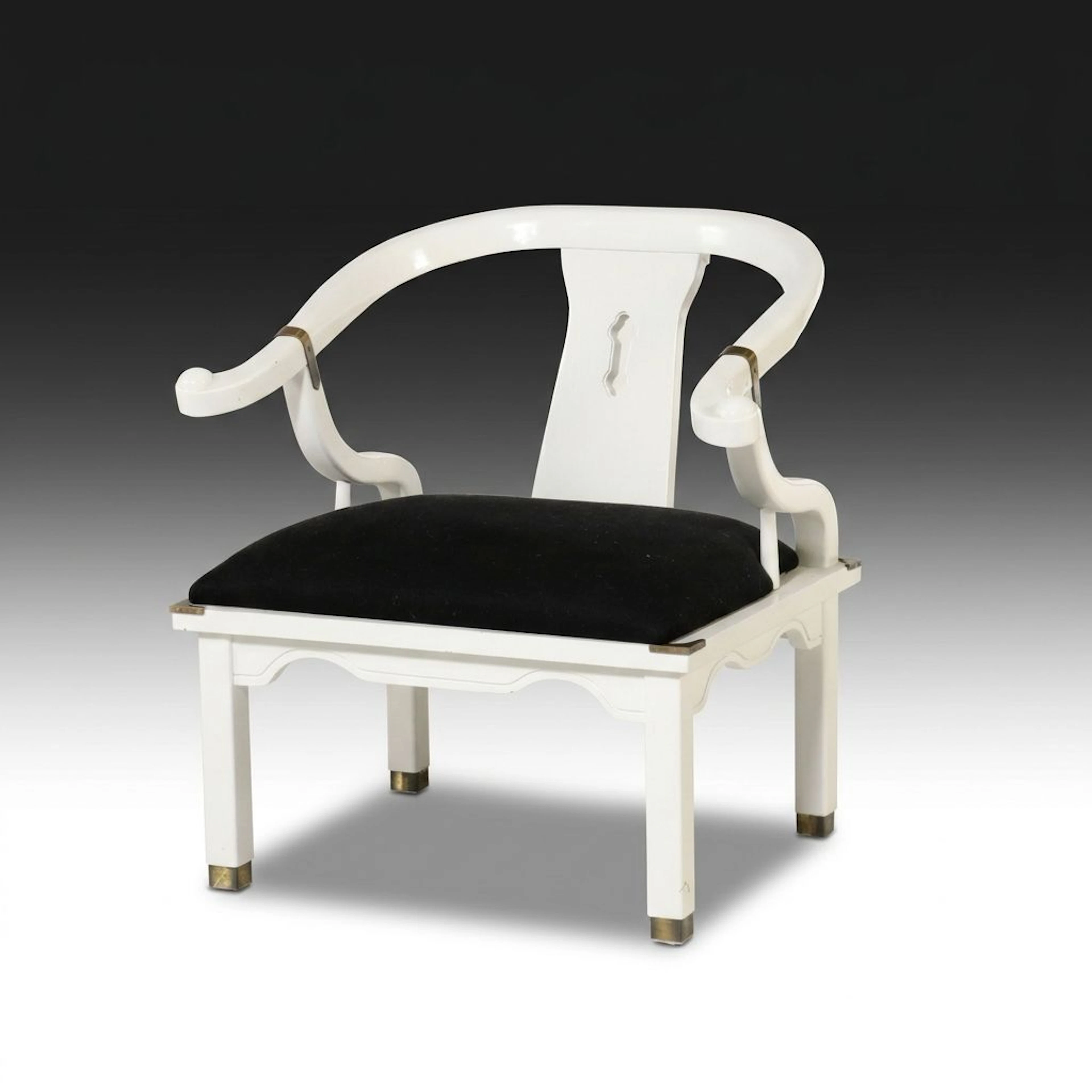 Hollywood Regency White Lacquered Ming Style Horseshoe-Back Armchair