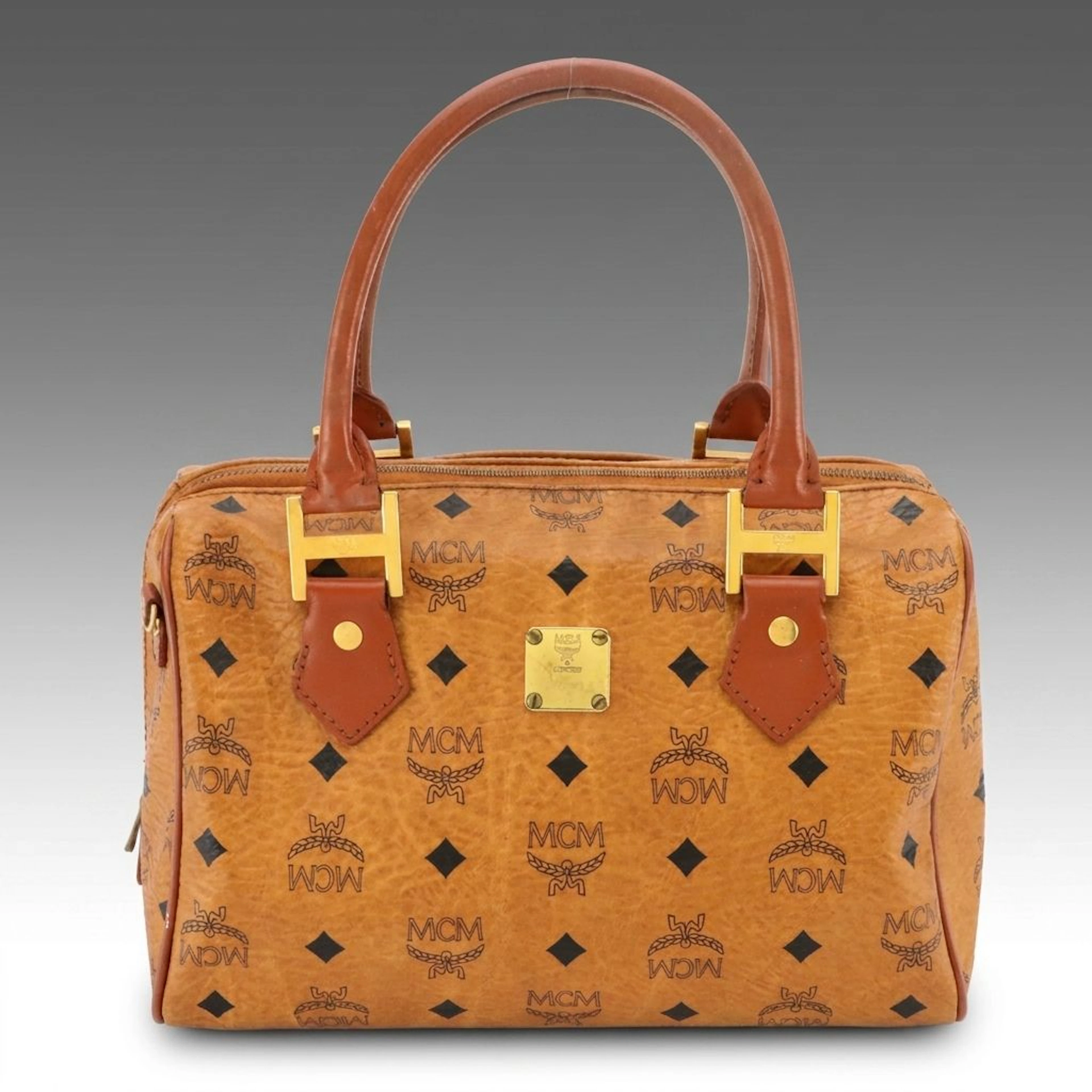 MCM Handbag Satchel in Cognac Visetos Canvas, Vintage