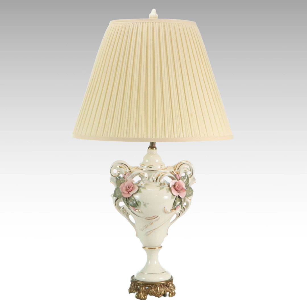 Capodimonte Style Floral Porcelain Urn Table Lamp, Mid to Late 20th Century