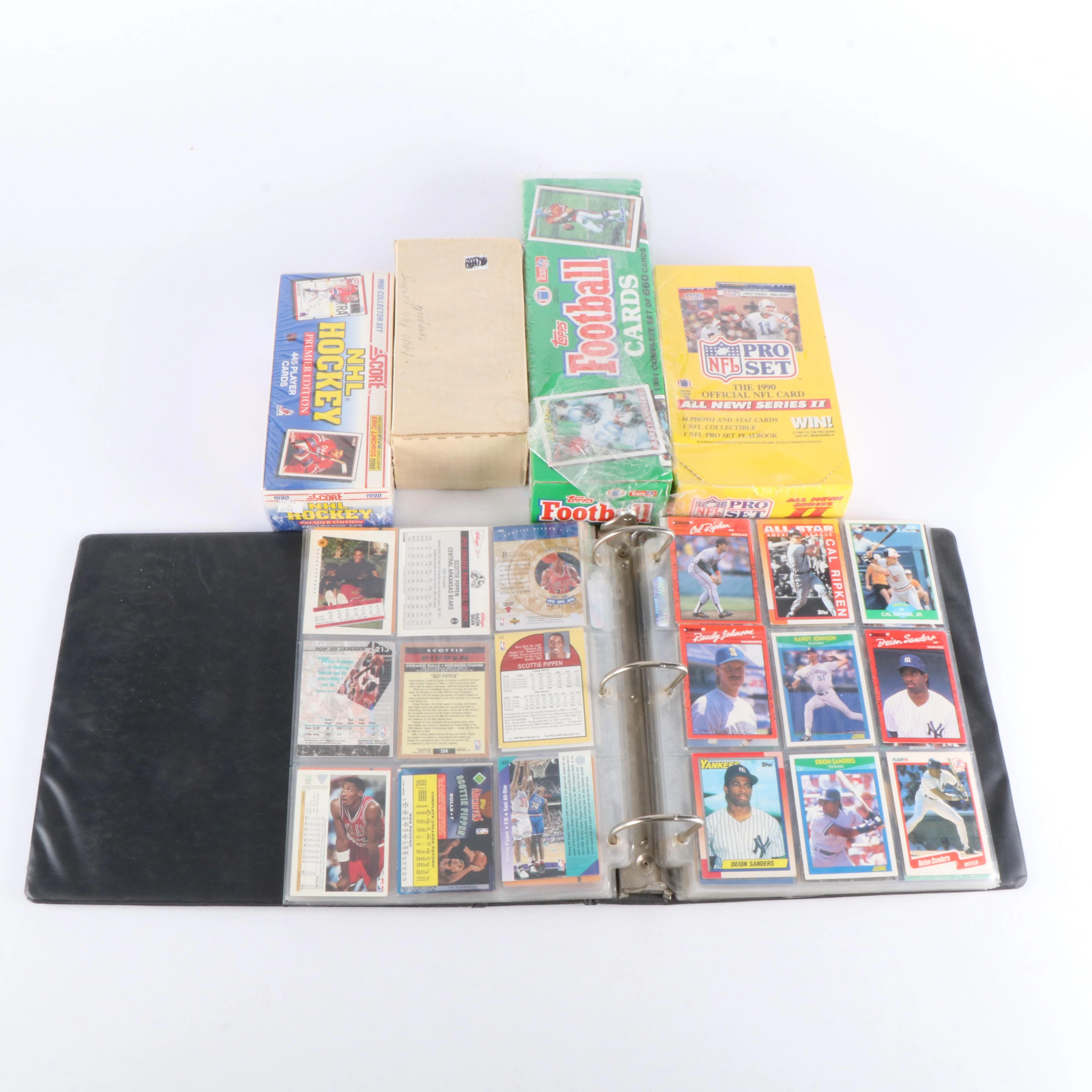 Group of Football, Hockey, Basketball, and Baseball Cards, 1990s