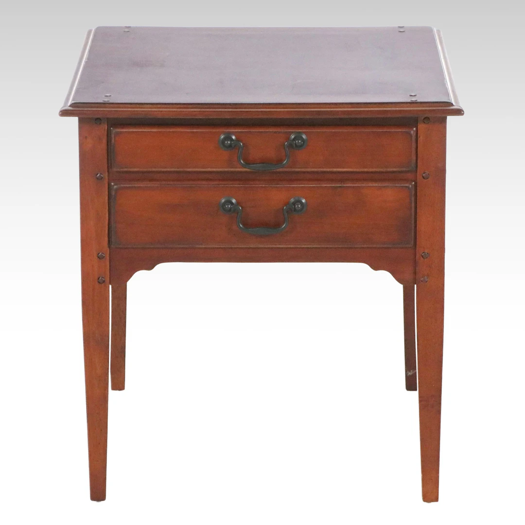 Colonial Revival Style Cherry Two-Drawer End Table, Mid to Late 20th Century