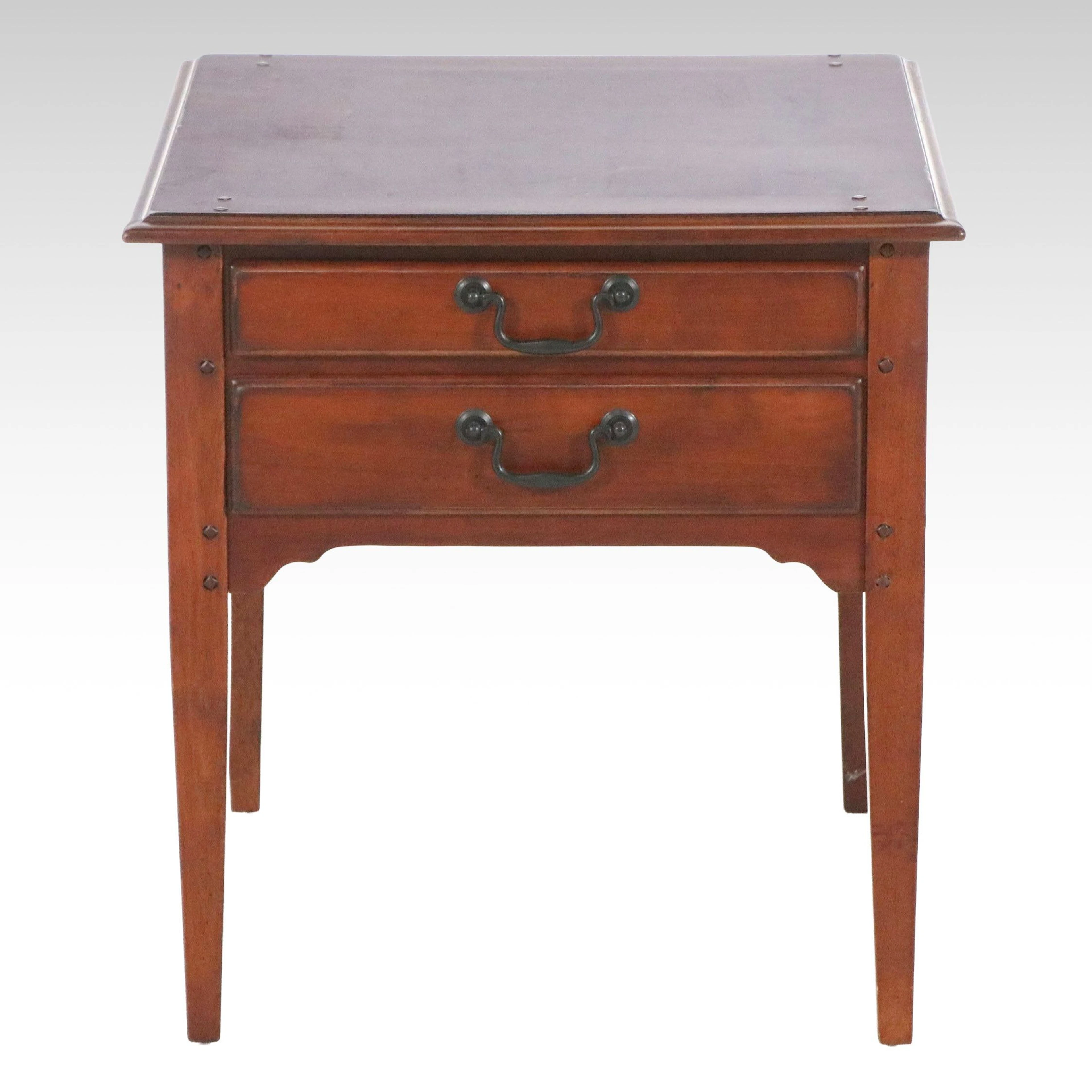 Colonial Revival Style Cherry Two-Drawer End Table, Mid to Late 20th Century