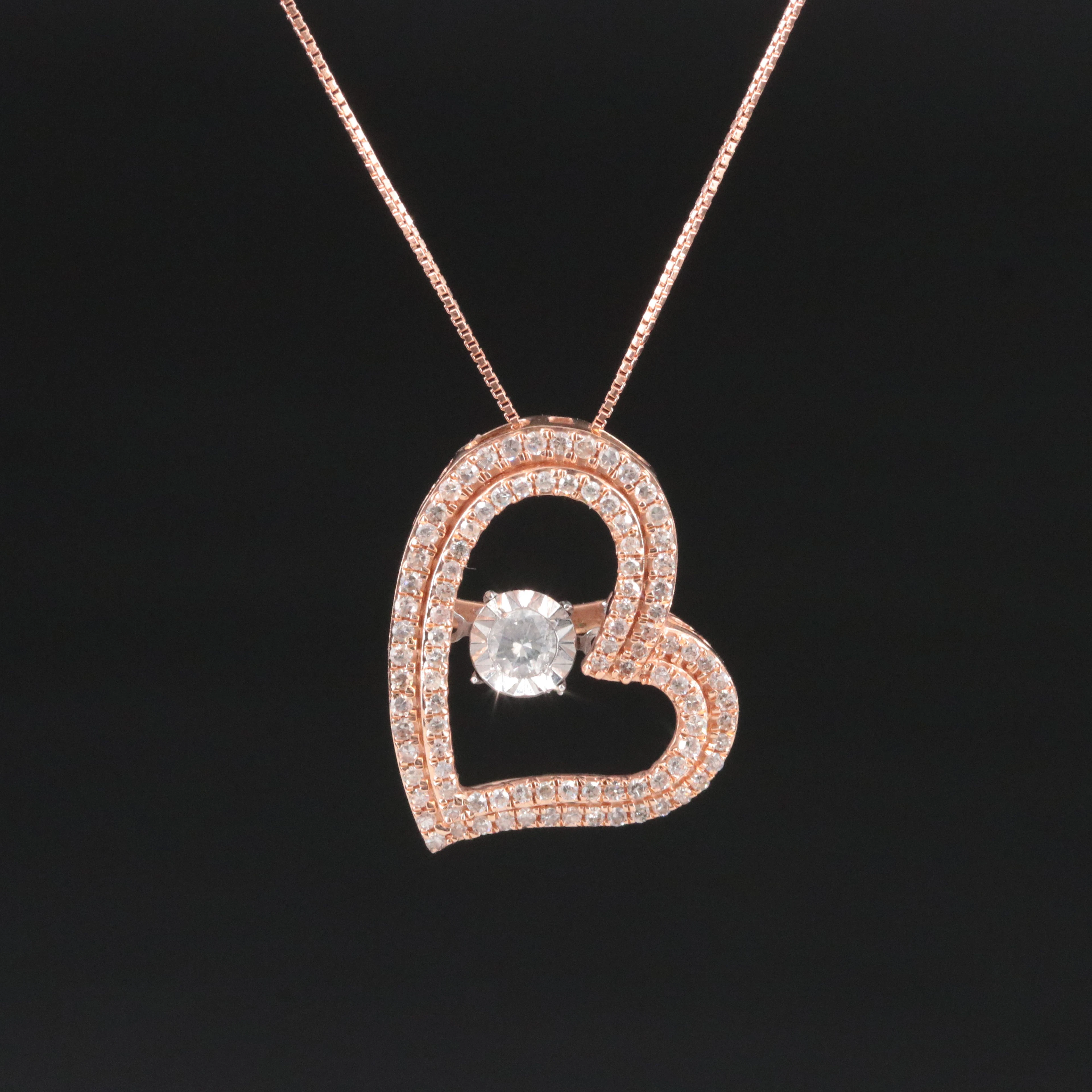 14K Rose Gold 0.50 CTW Diamond Heart Pendant Necklace