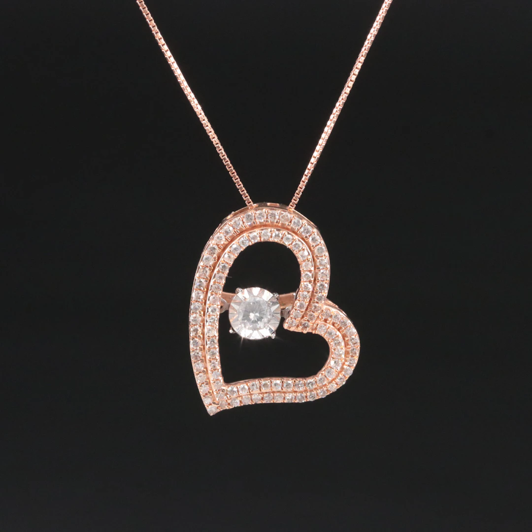 14K Rose Gold 0.50 CTW Diamond Heart Pendant Necklace