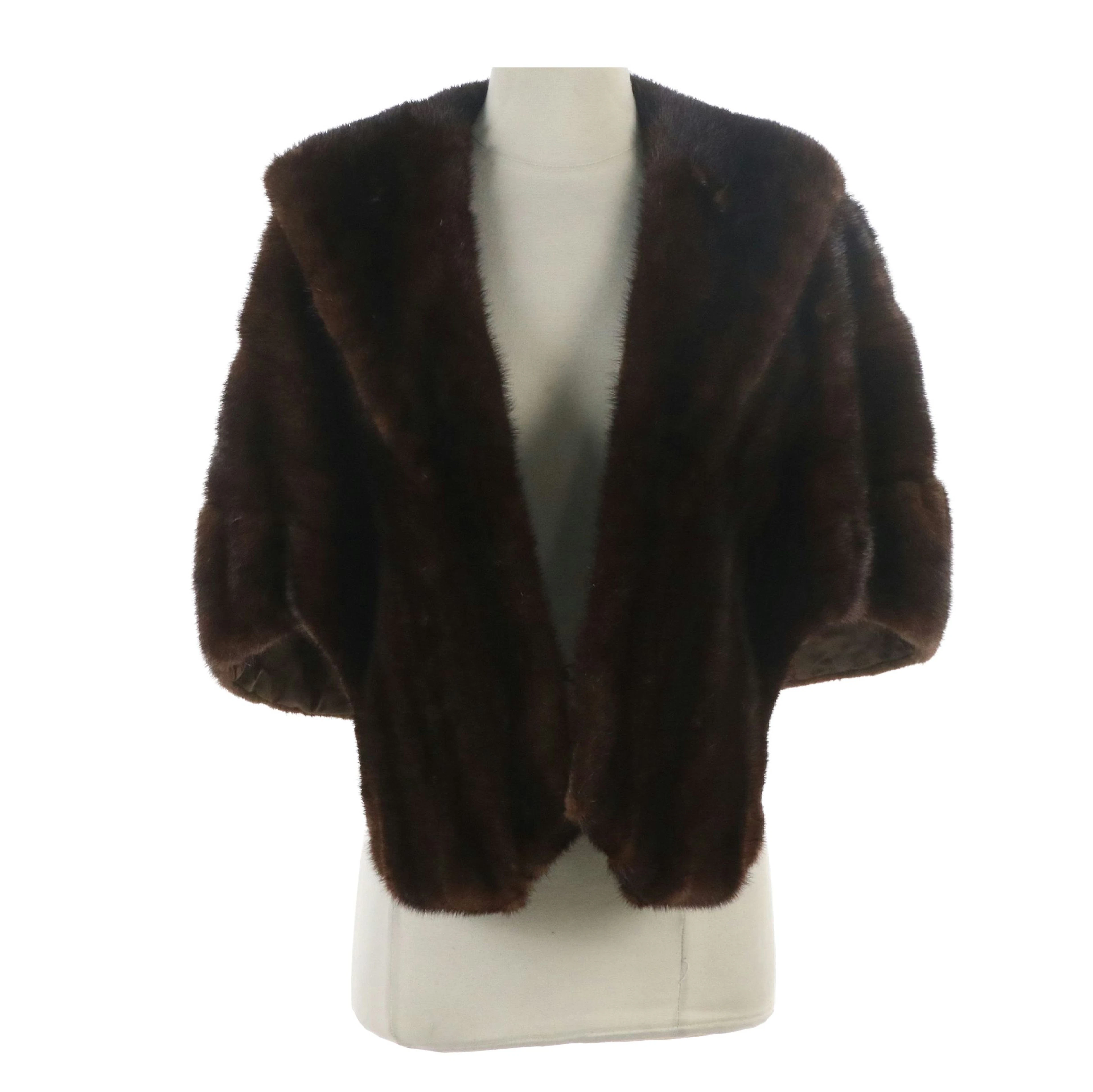 Mahogany Mink Fur Collared Stole from Seidel Furriers, Vintage