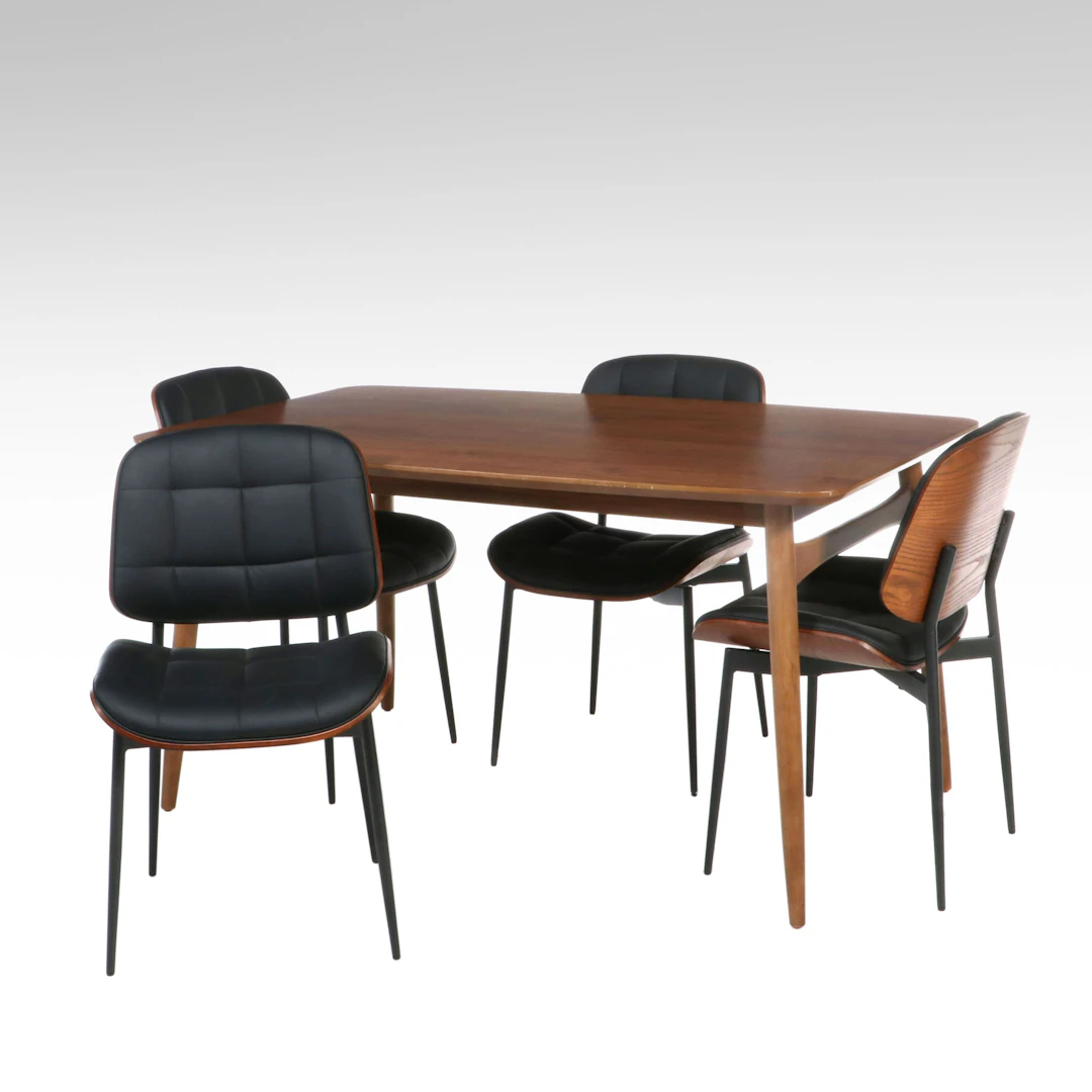 Four-Piece Mid Century Modern Walnut Style Dining Set, Late 20th to