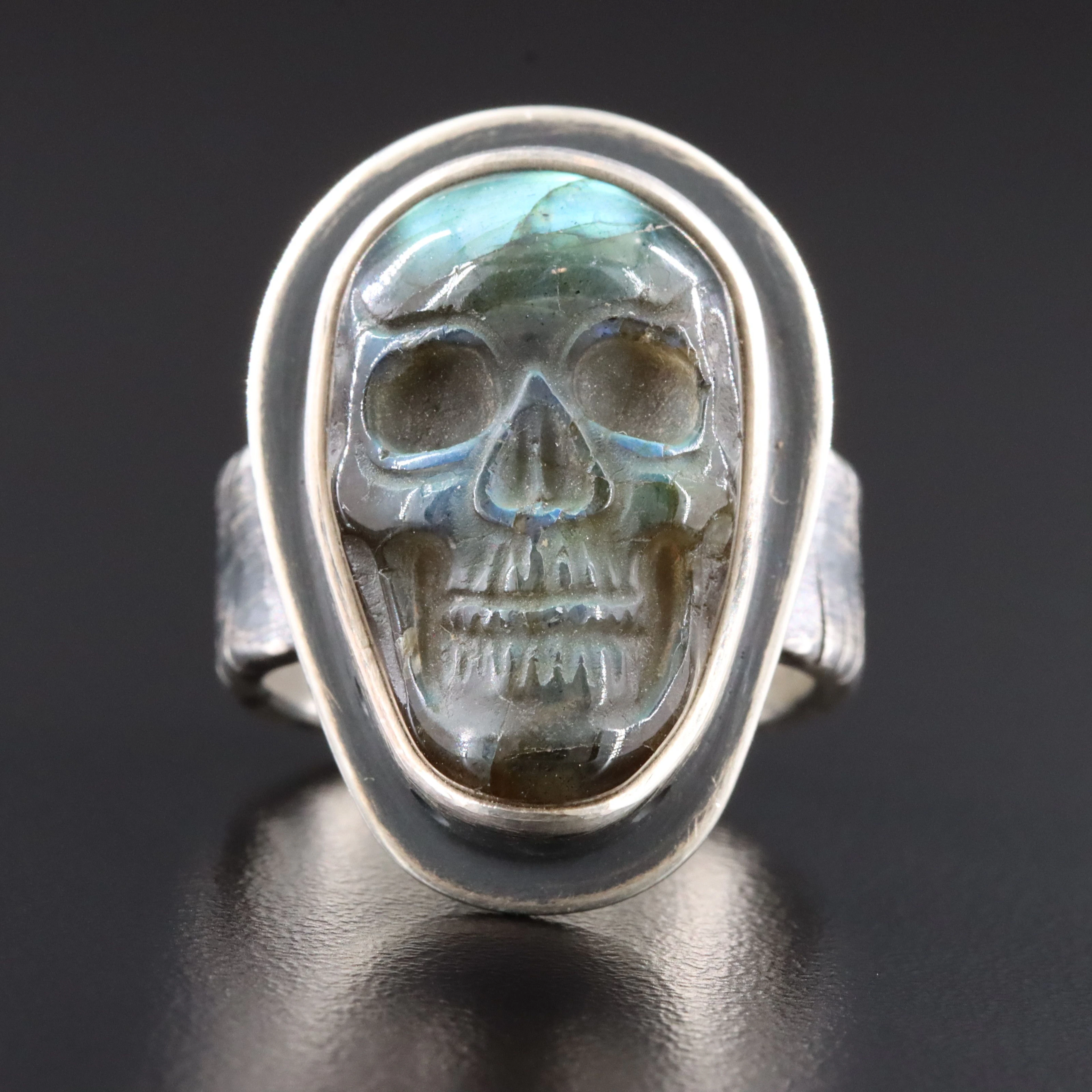 Sterling Labradorite Skull Ring