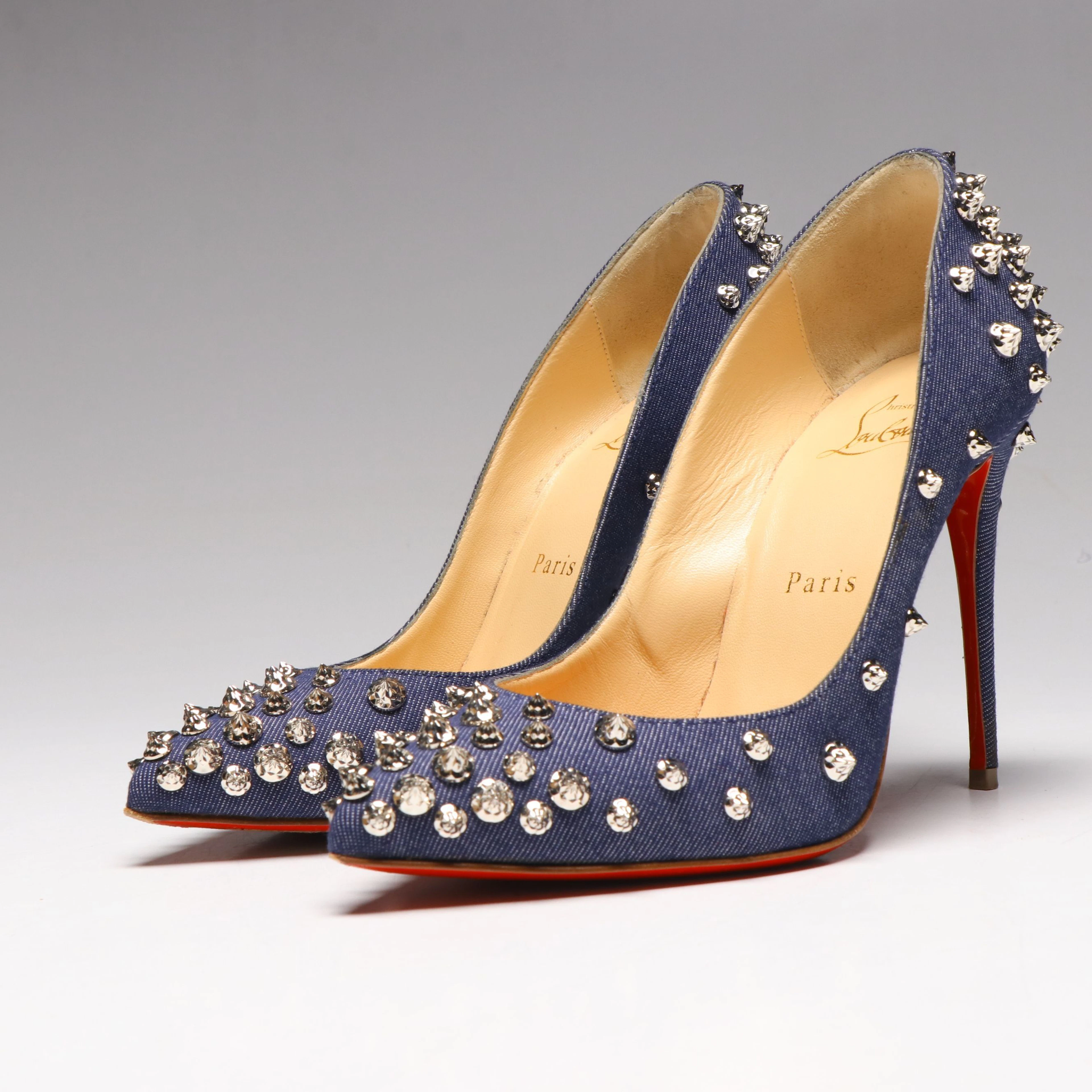 Christian Louboutin Aimantaclou 100 Spiked Denim Pumps with Box