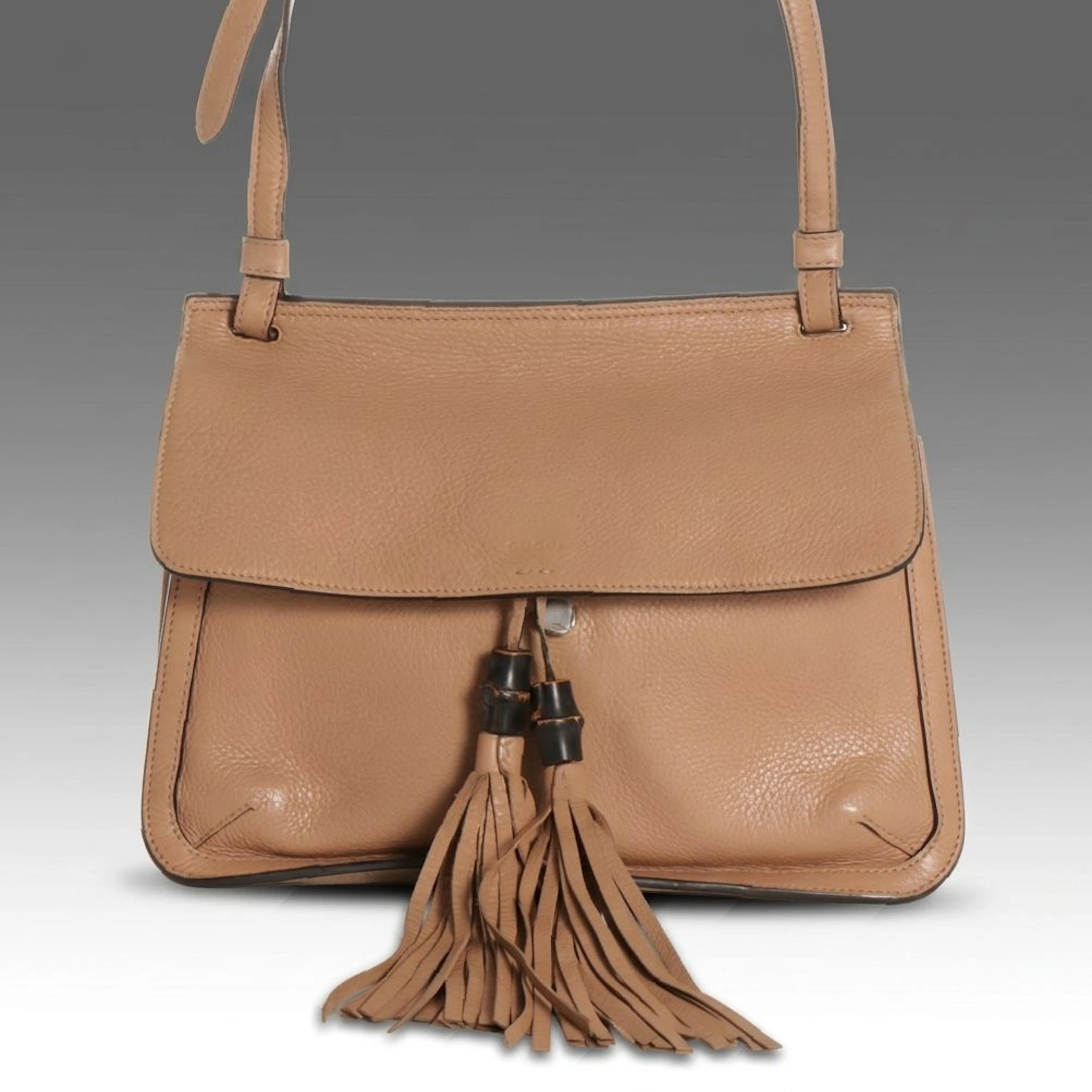 Gucci Daily Crossbody Bag in Calfskin Grain Leather with Bamboo Tassel
