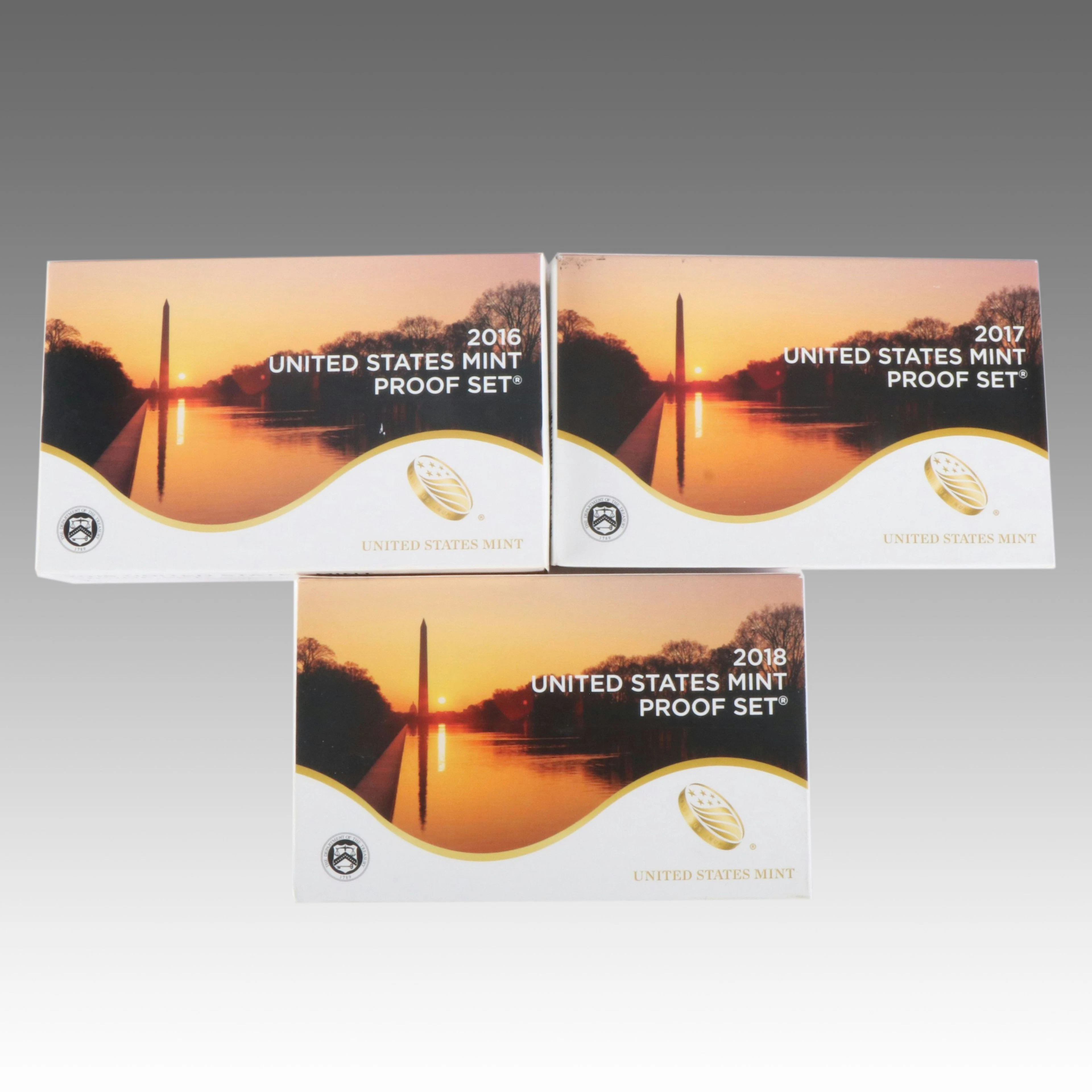 Three Modern U.S. proof sets, 2016, 2017, and 2018